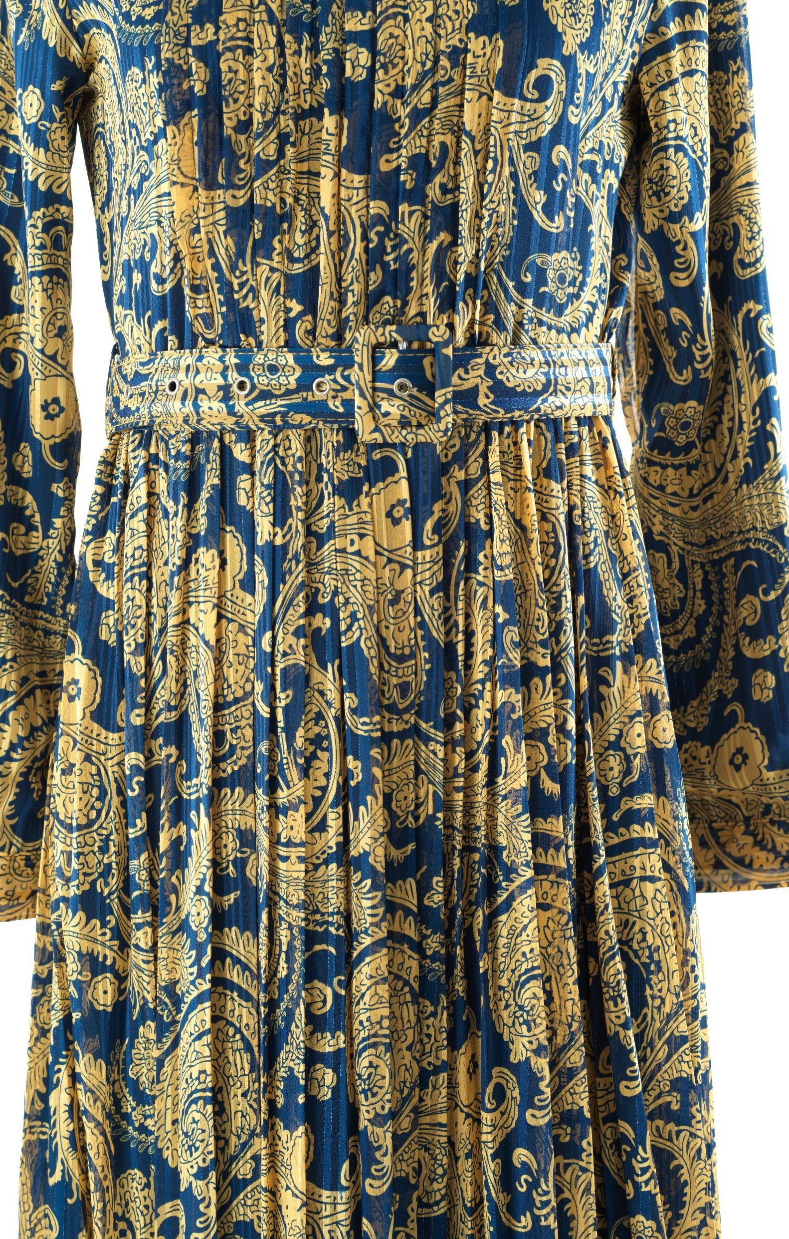 Navy and Gold Henna print silk chiffon shimmer maxi dress Kabayare