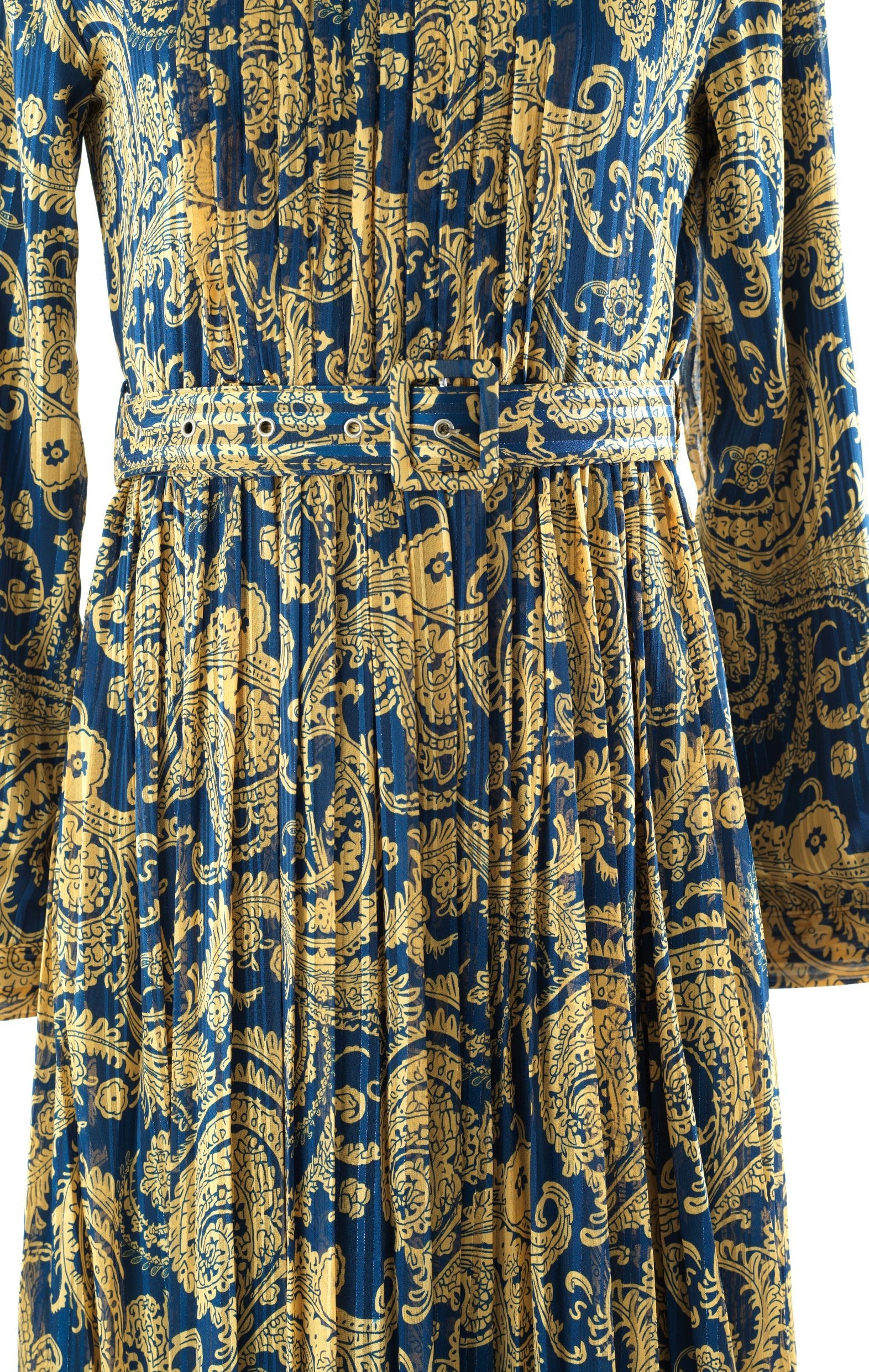 Navy and Gold Henna print silk chiffon shimmer maxi dress Kabayare