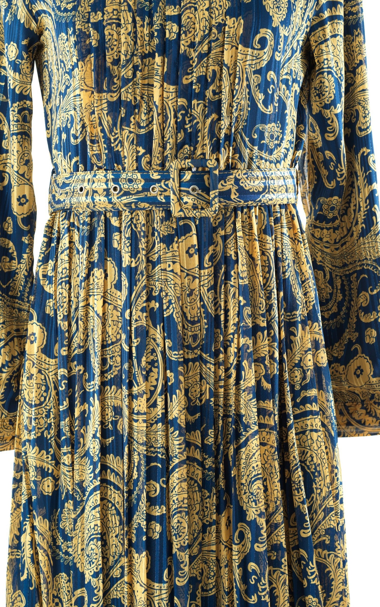 Navy and Gold Henna print silk chiffon shimmer maxi dress Kabayare