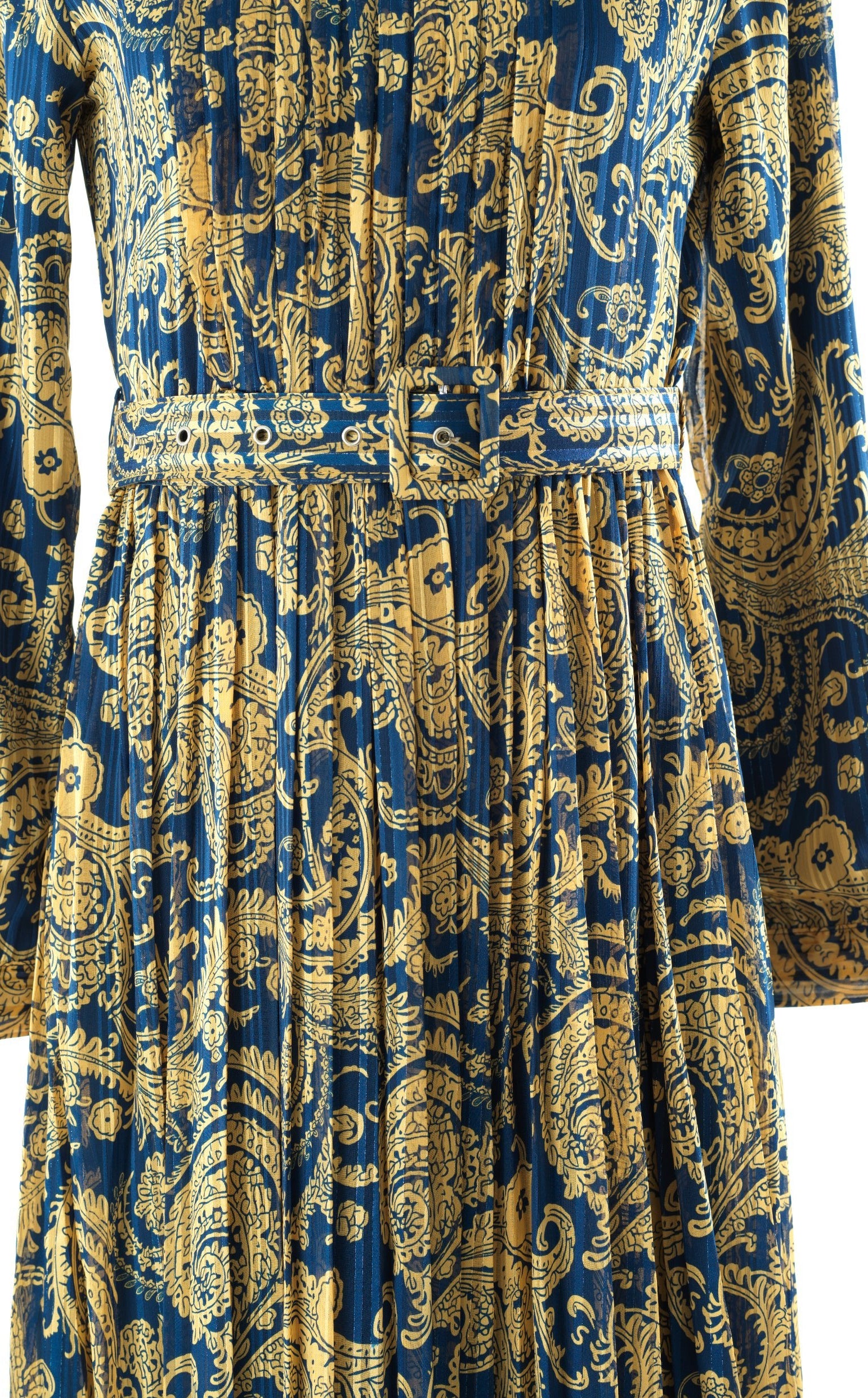 Navy and Gold Henna print silk chiffon shimmer maxi dress Kabayare