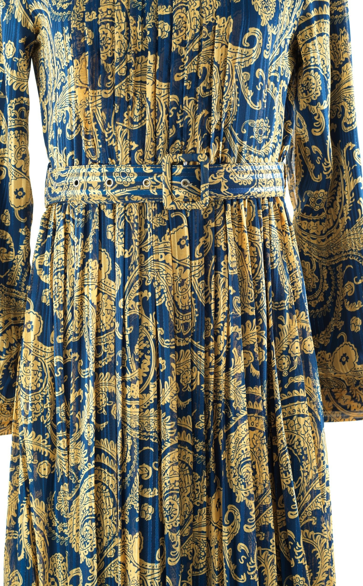 Navy and Gold Henna print silk chiffon shimmer maxi dress Kabayare