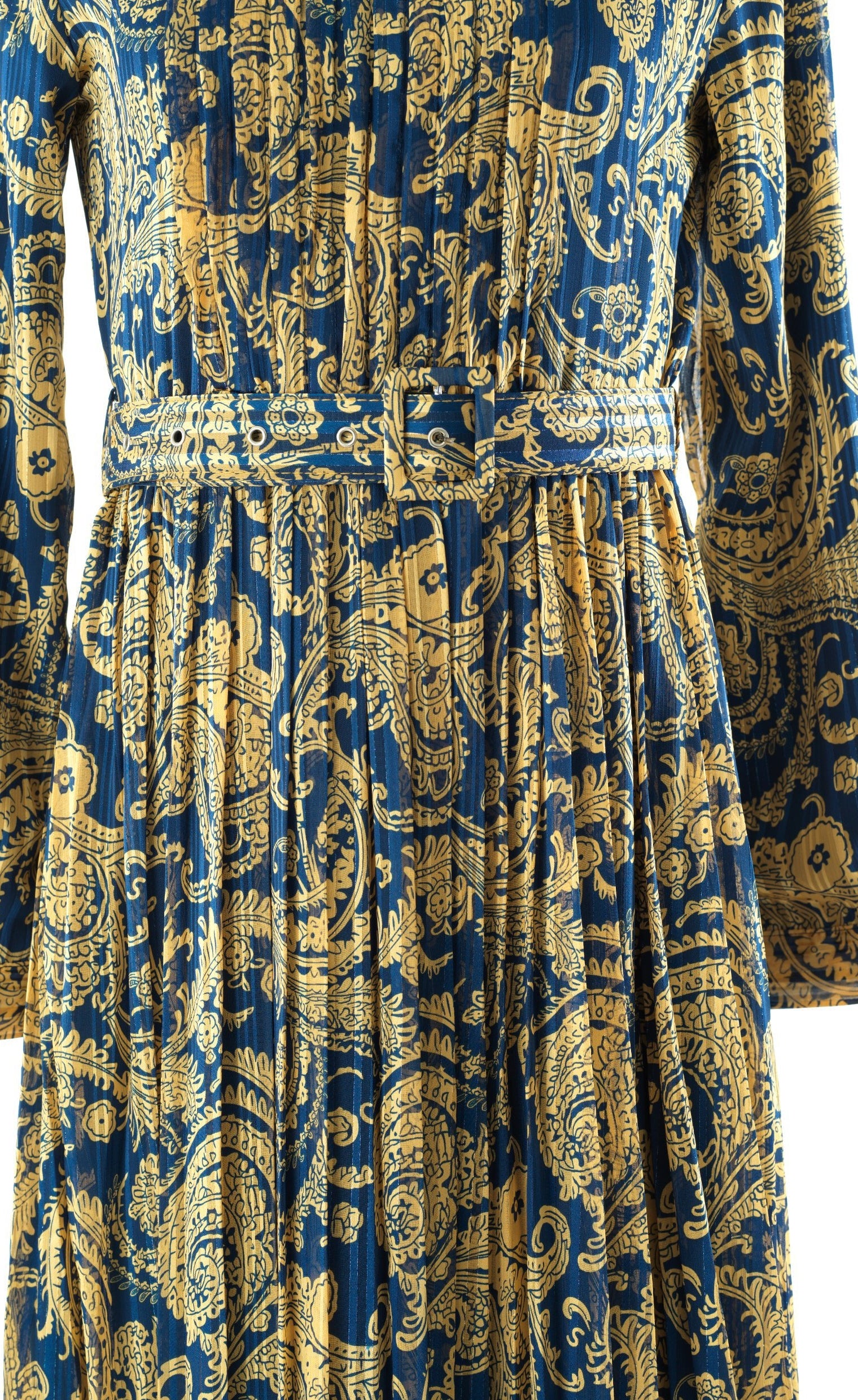 Navy and Gold Henna print silk chiffon shimmer maxi dress Kabayare