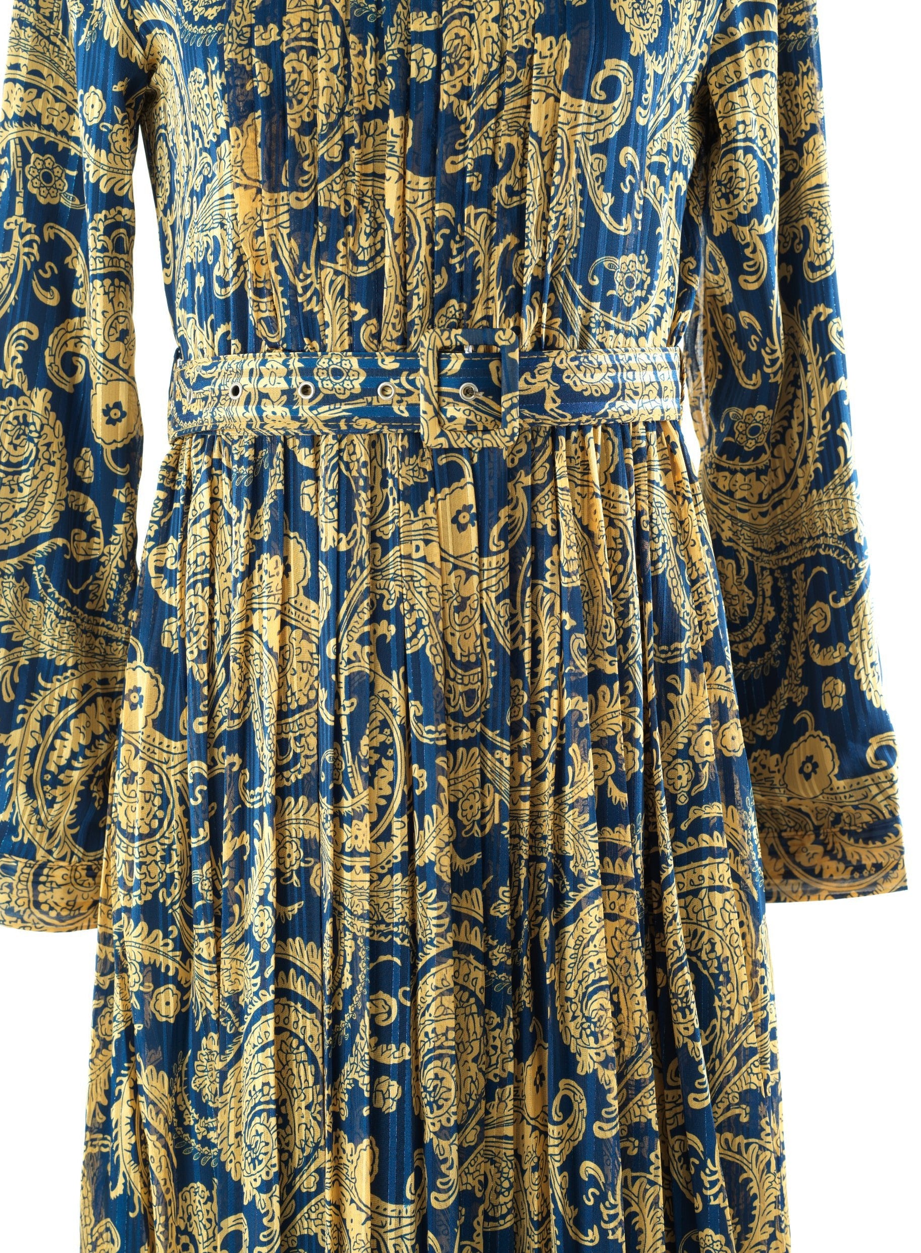 Navy and Gold Henna print silk chiffon shimmer maxi dress Kabayare