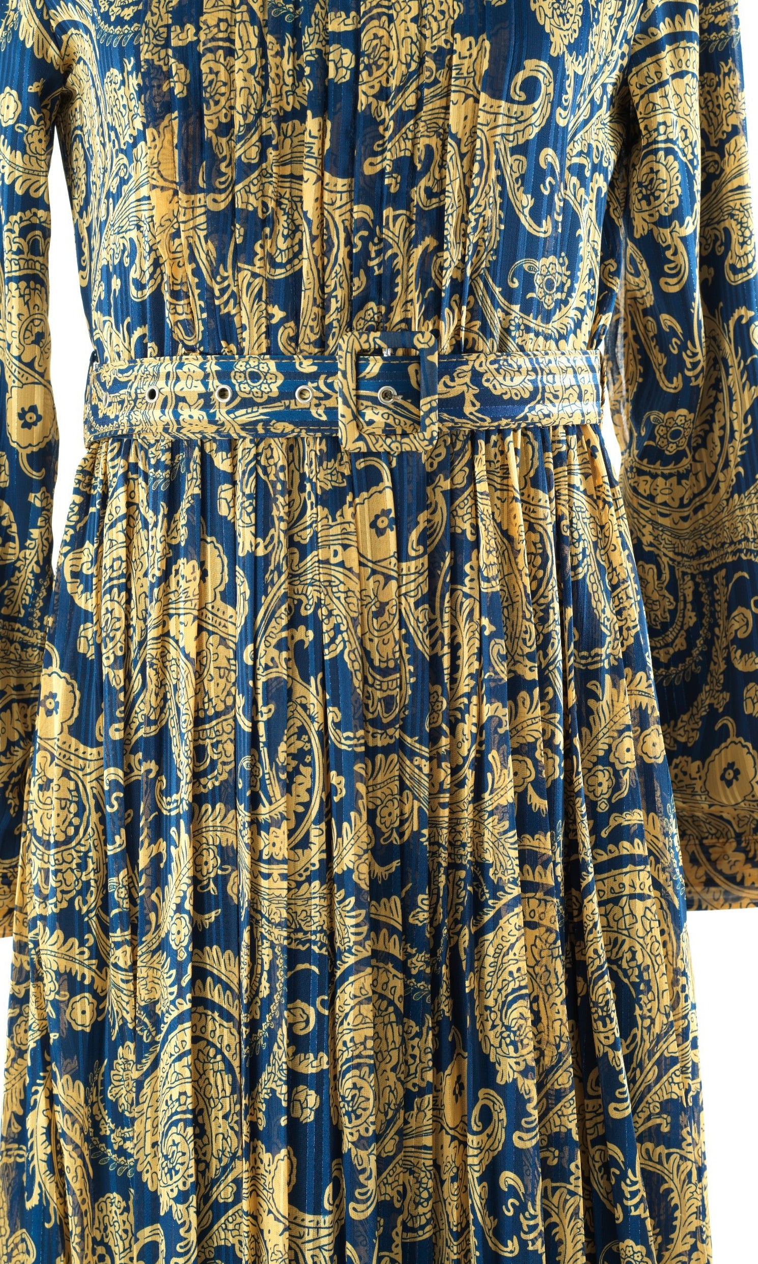 Navy and Gold Henna print silk chiffon shimmer maxi dress Kabayare