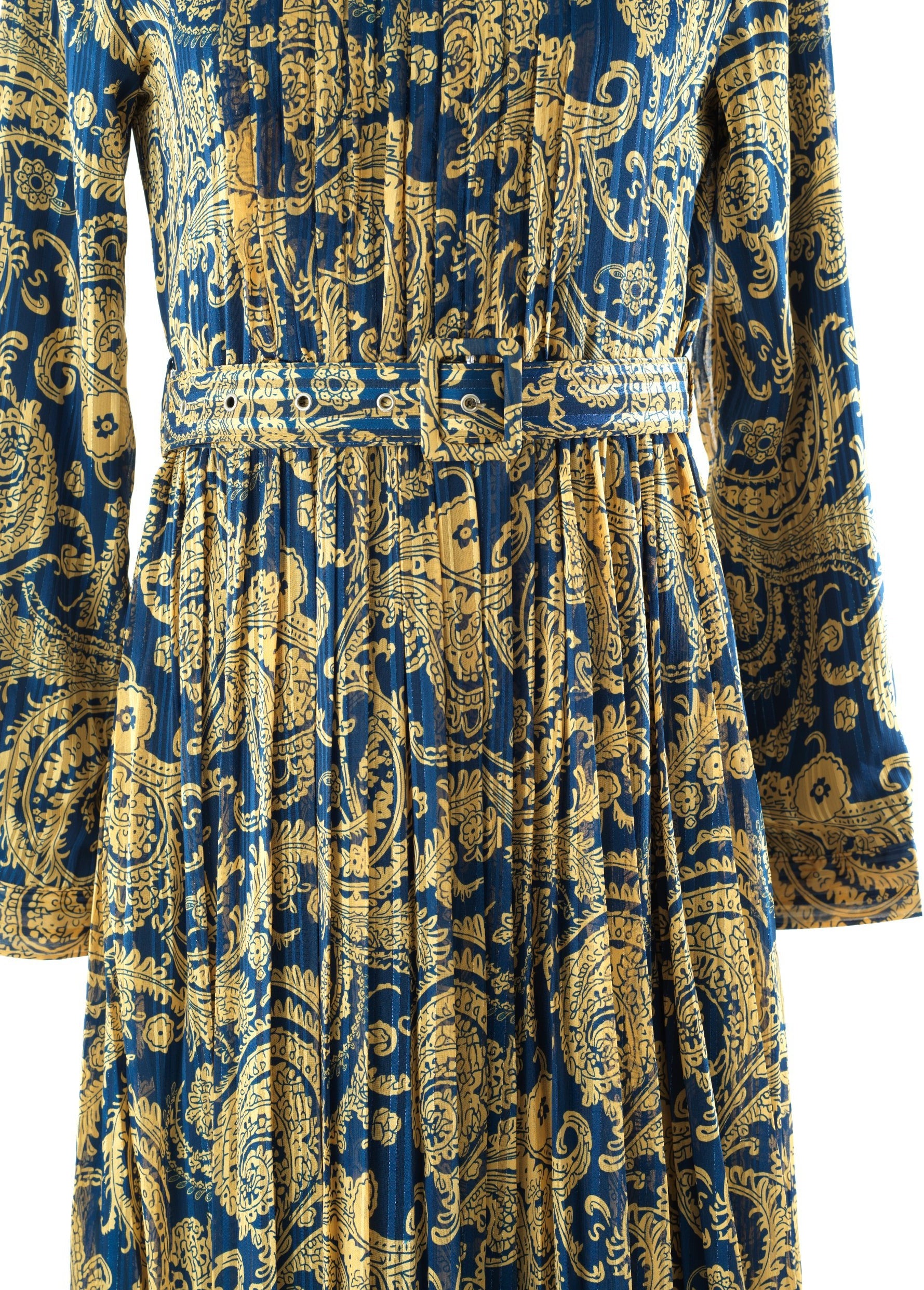 Navy and Gold Henna print silk chiffon shimmer maxi dress Kabayare