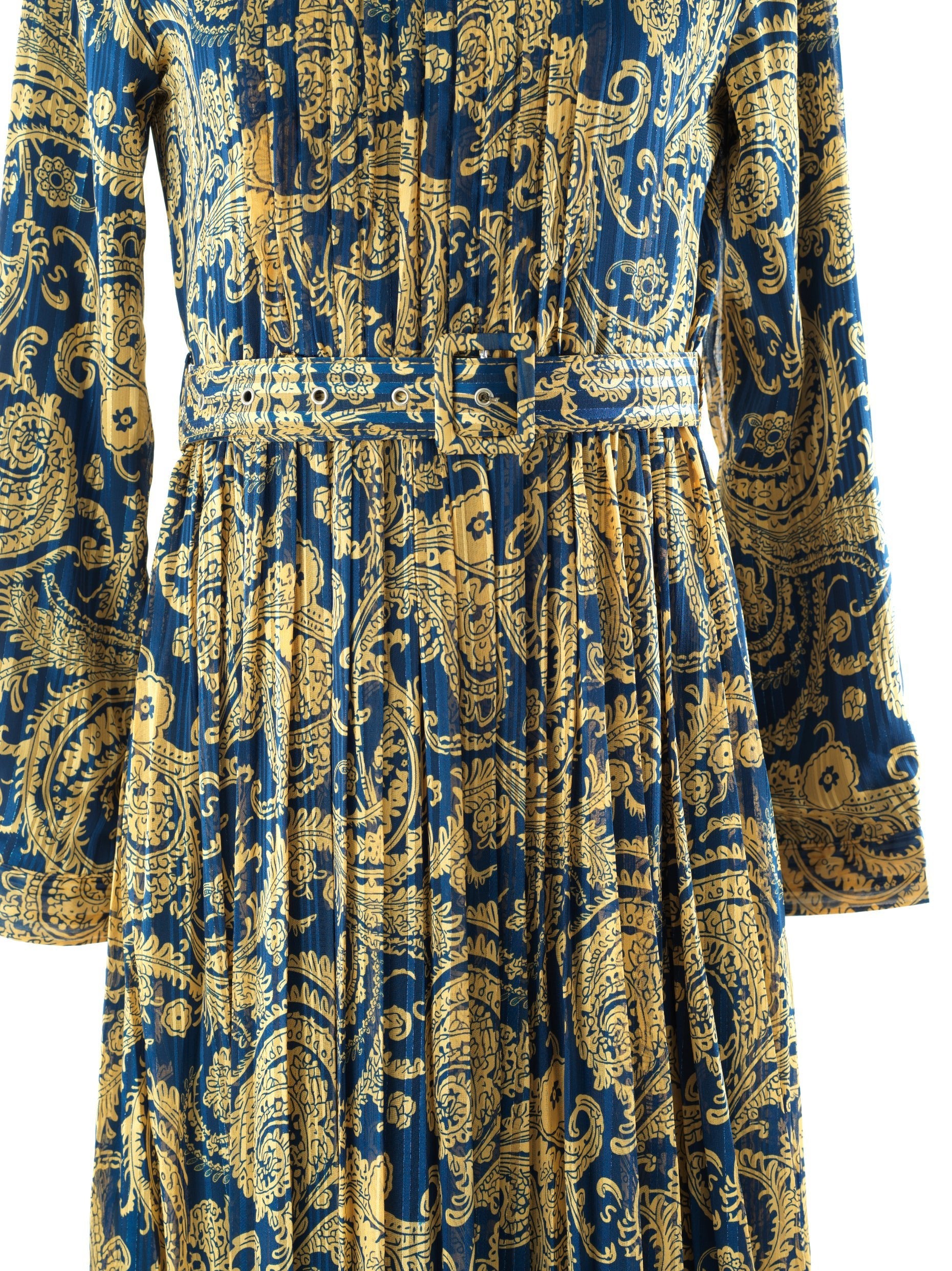 Navy and Gold Henna print silk chiffon shimmer maxi dress Kabayare