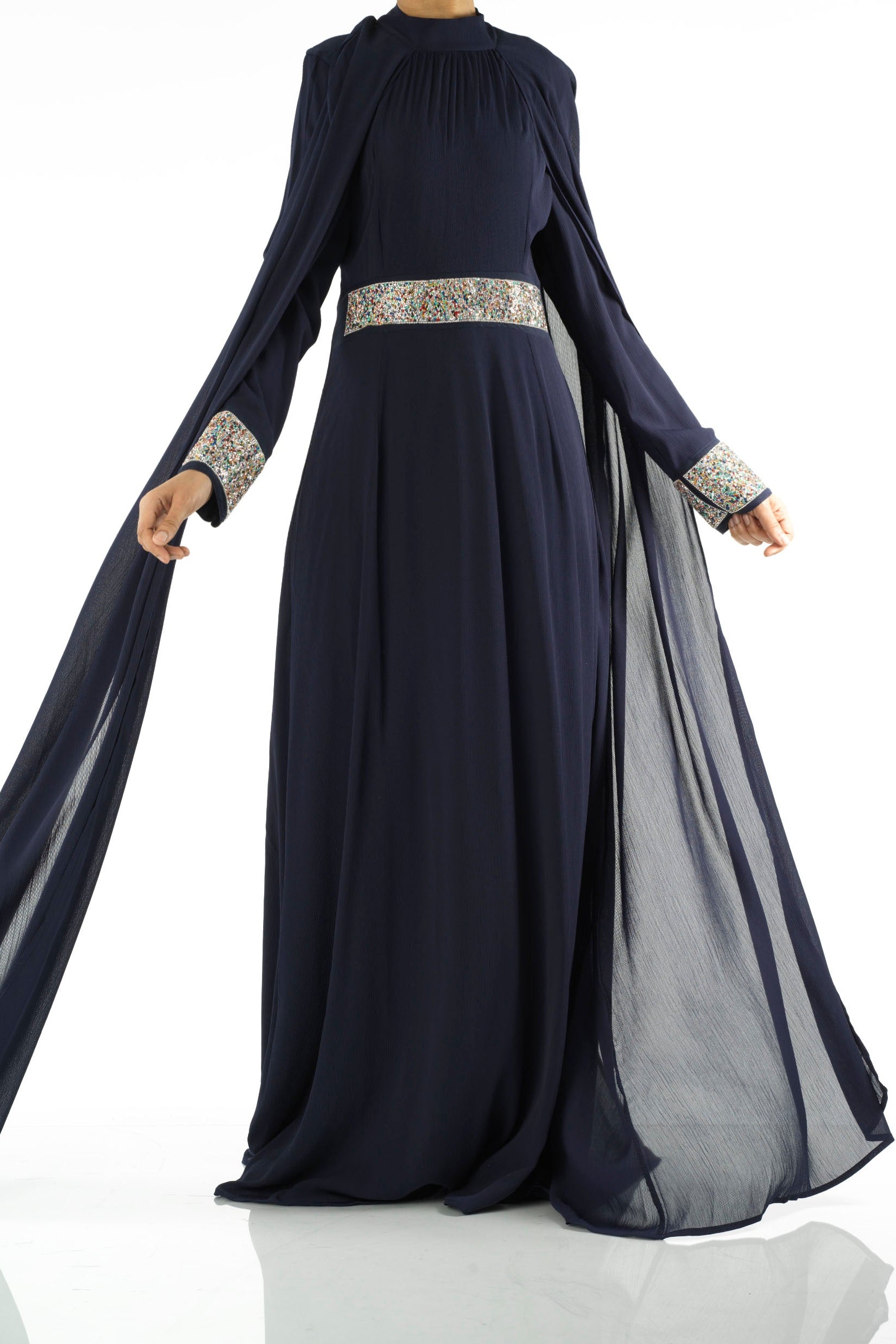 Navy Boqorad crystal cape maxi dress Kabayare