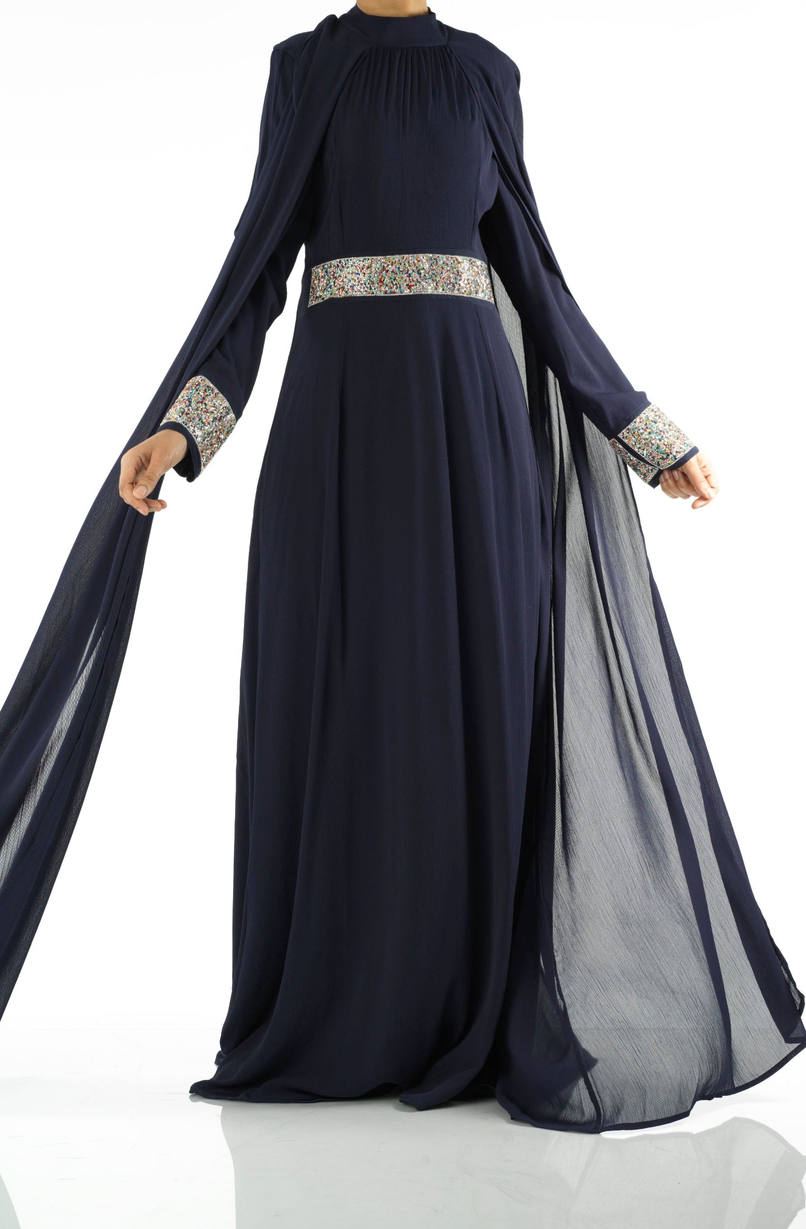 Navy Boqorad crystal cape maxi dress Kabayare