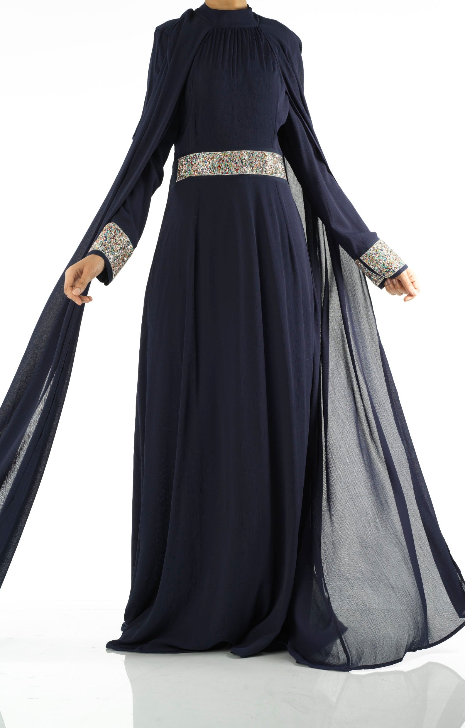Navy Boqorad crystal cape maxi dress Kabayare