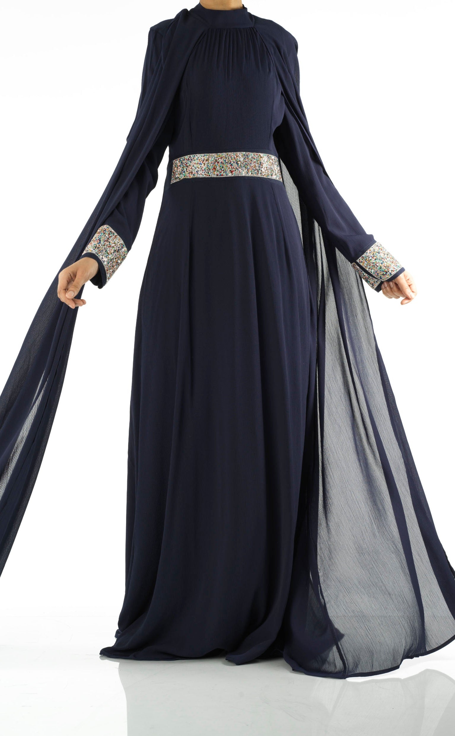 Navy Boqorad crystal cape maxi dress Kabayare