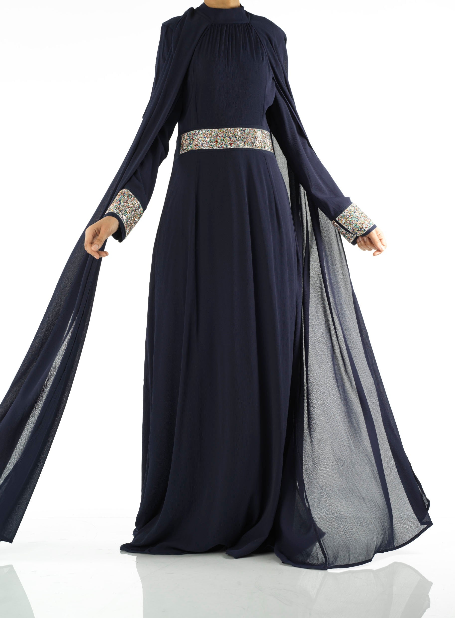 Navy Boqorad crystal cape maxi dress Kabayare
