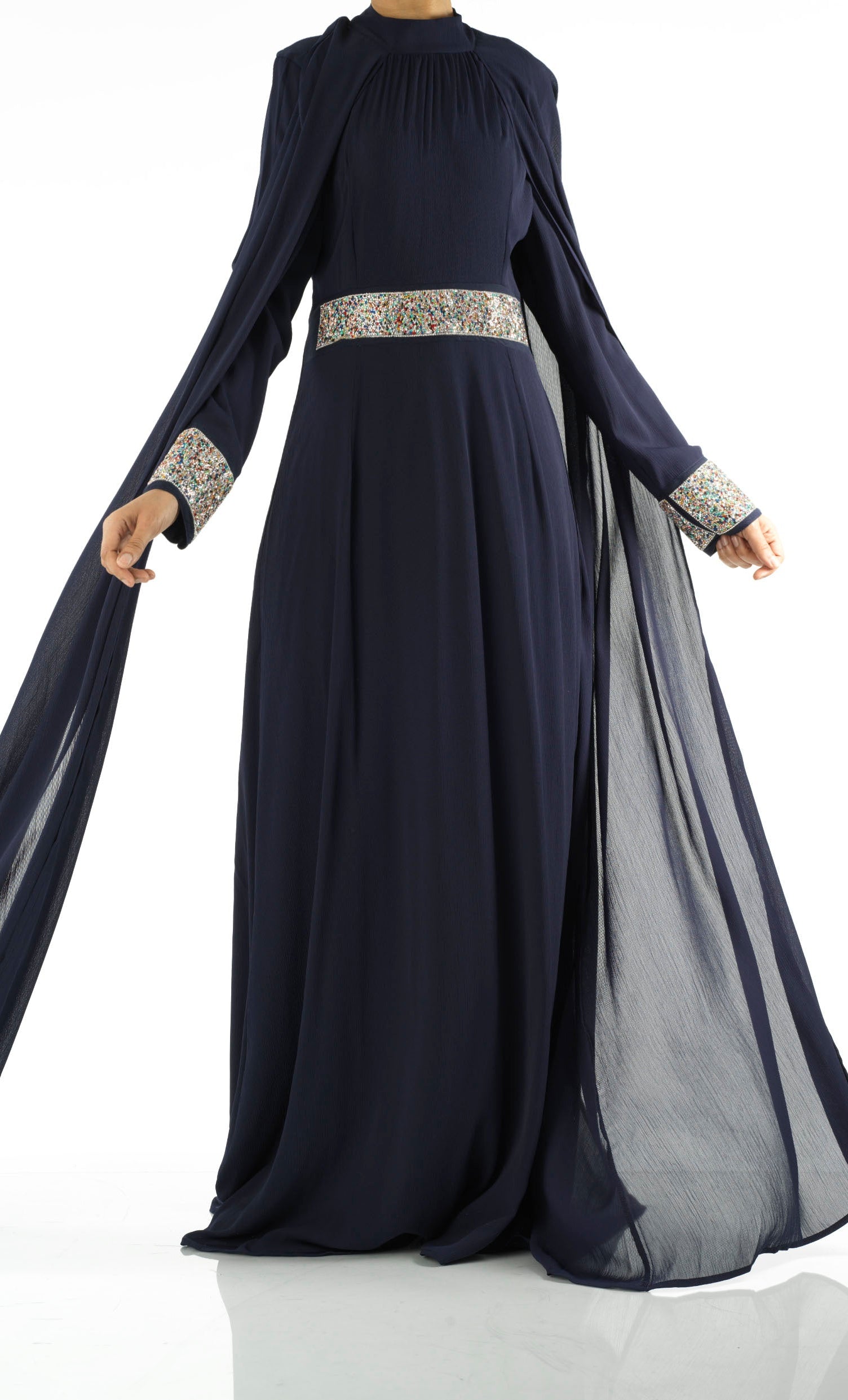 Navy Boqorad crystal cape maxi dress Kabayare