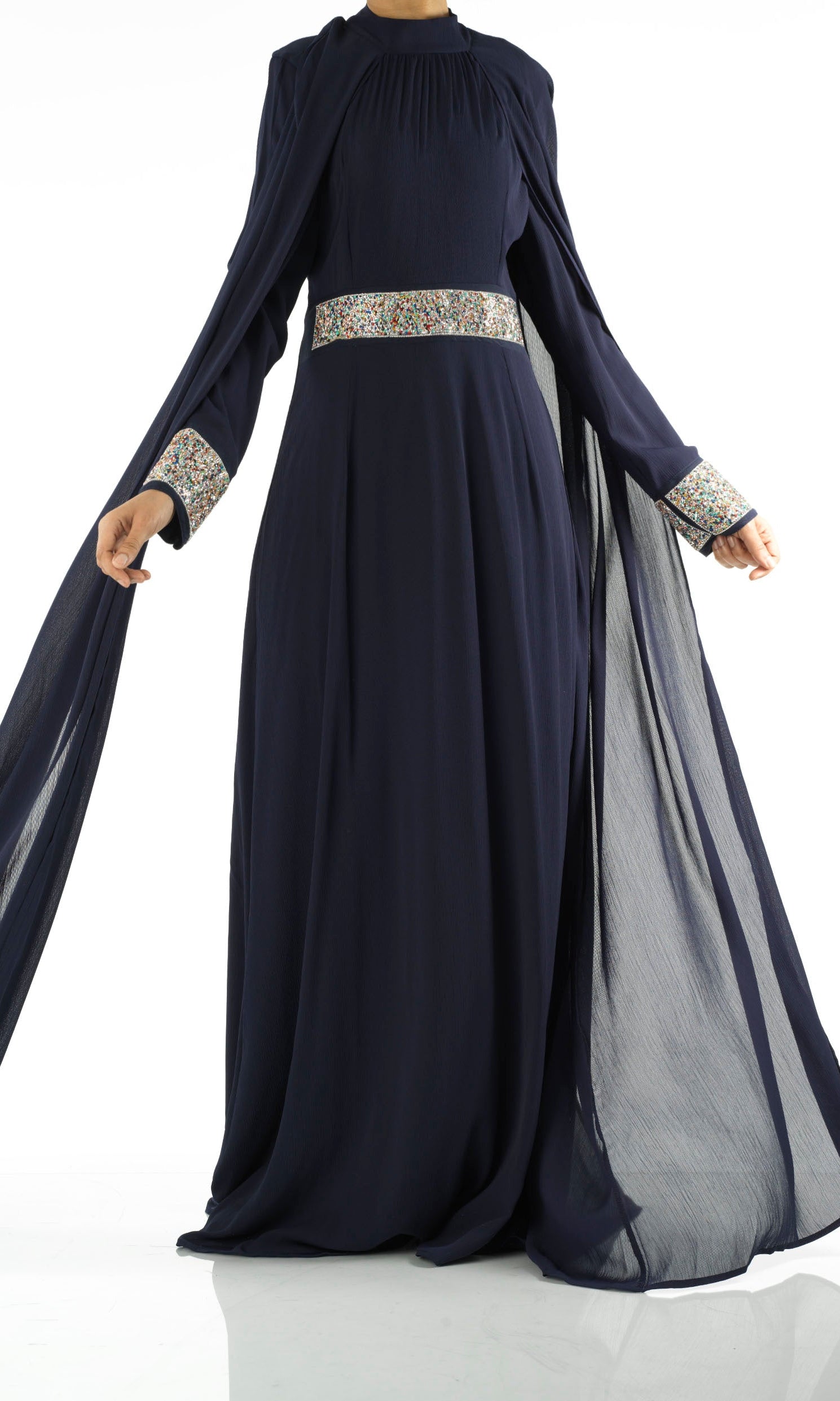 Navy Boqorad crystal cape maxi dress Kabayare