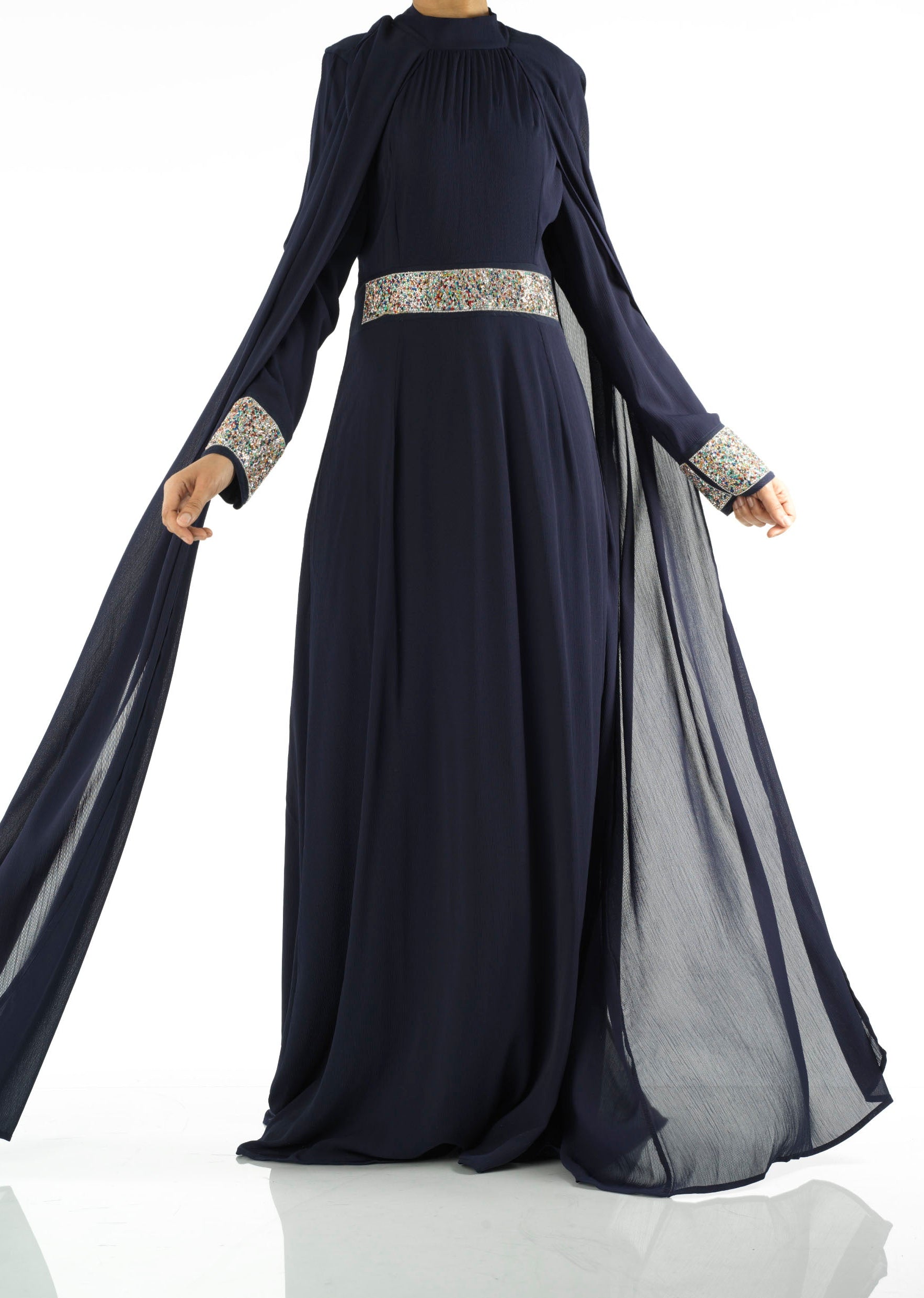 Navy Boqorad crystal cape maxi dress Kabayare
