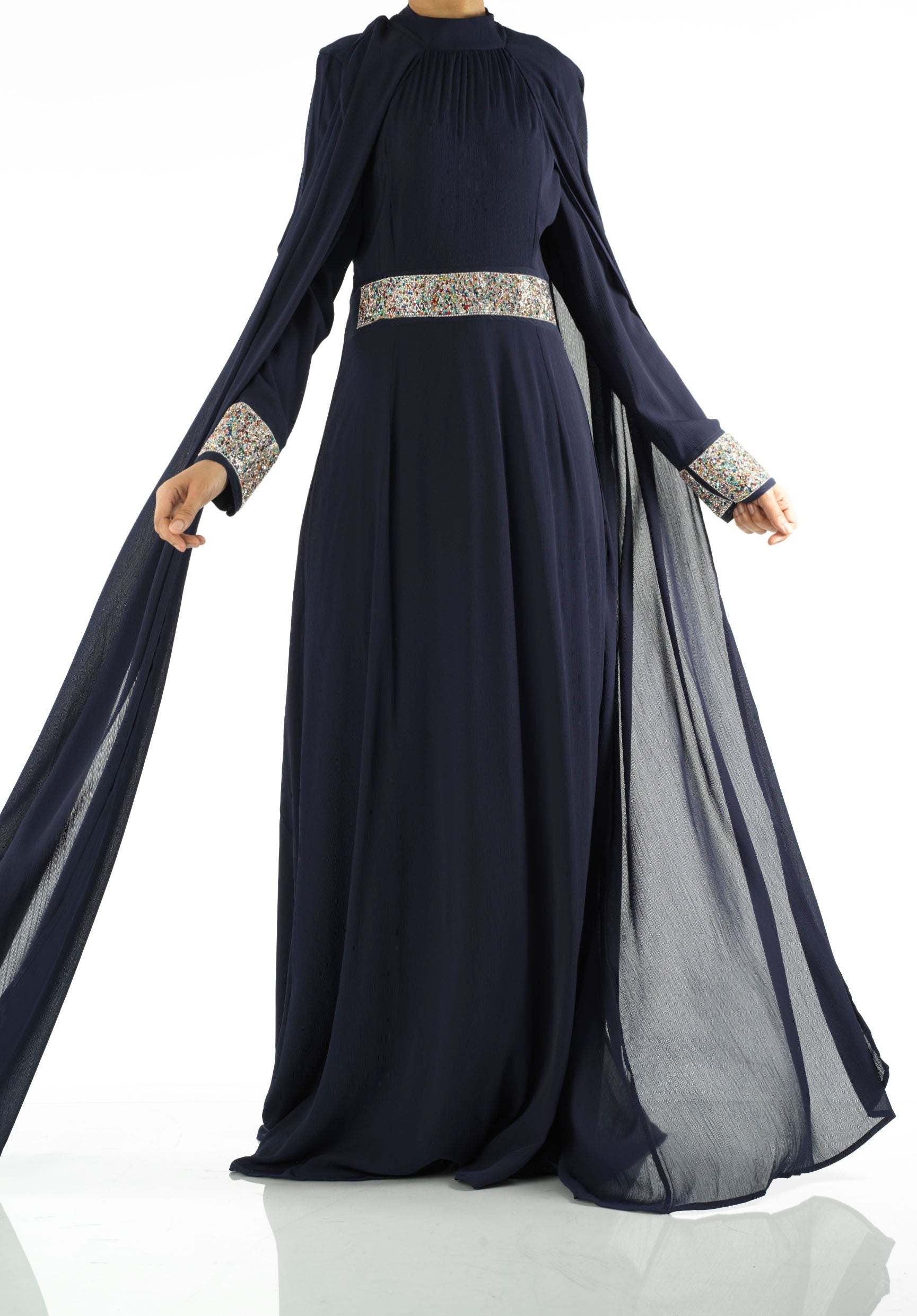 Navy Boqorad crystal cape maxi dress Kabayare