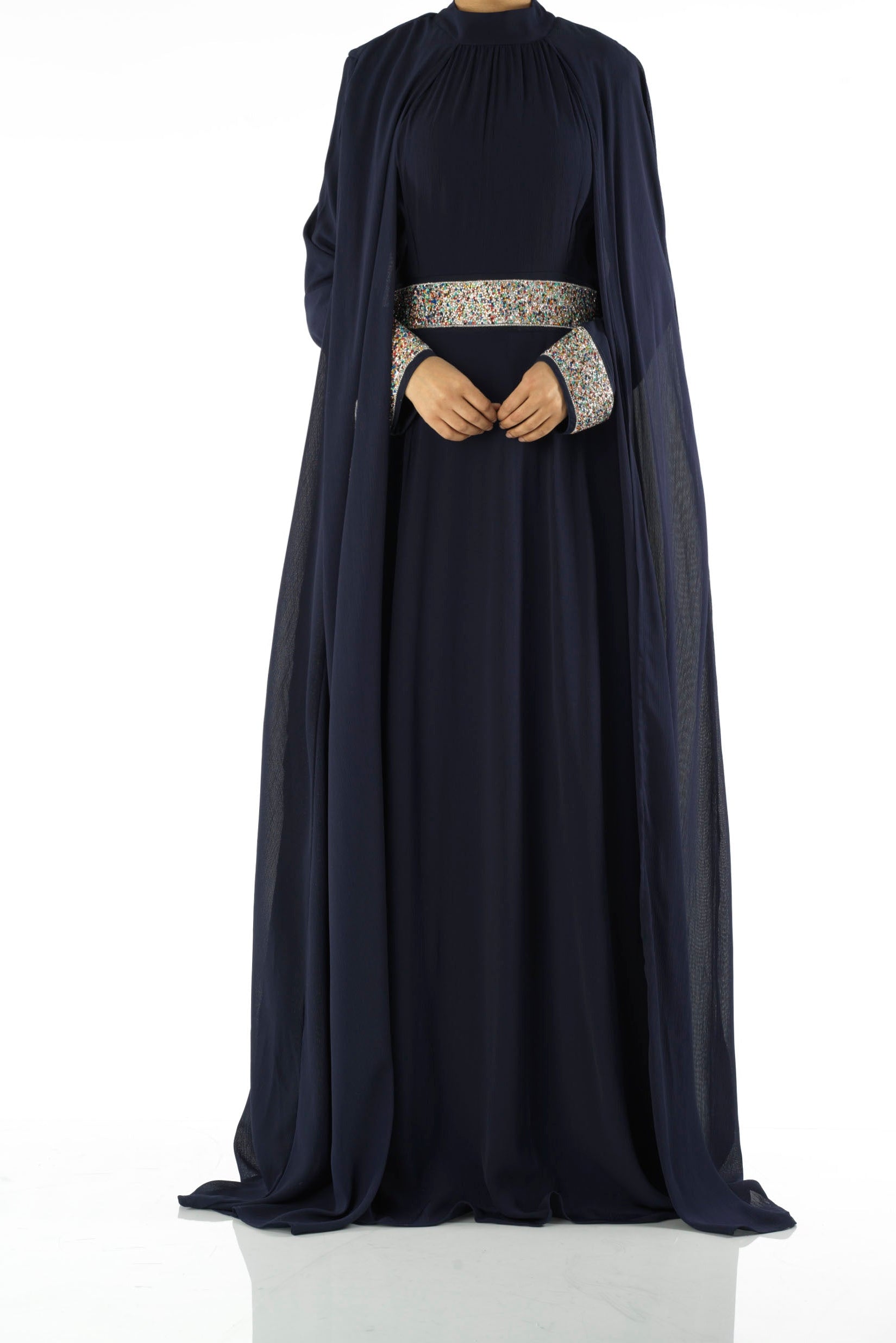 Navy Boqorad crystal cape maxi dress Kabayare