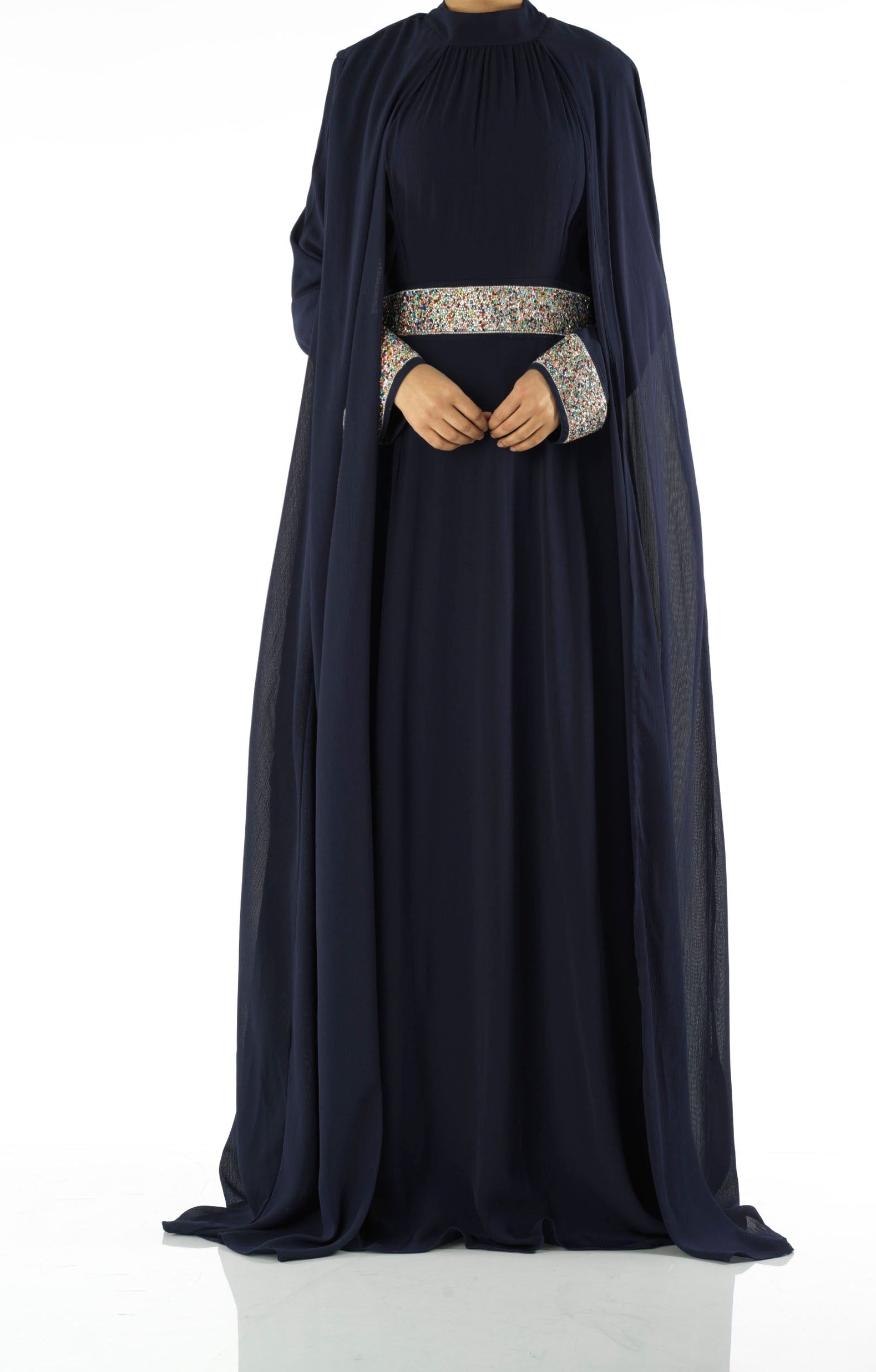Navy Boqorad crystal cape maxi dress Kabayare