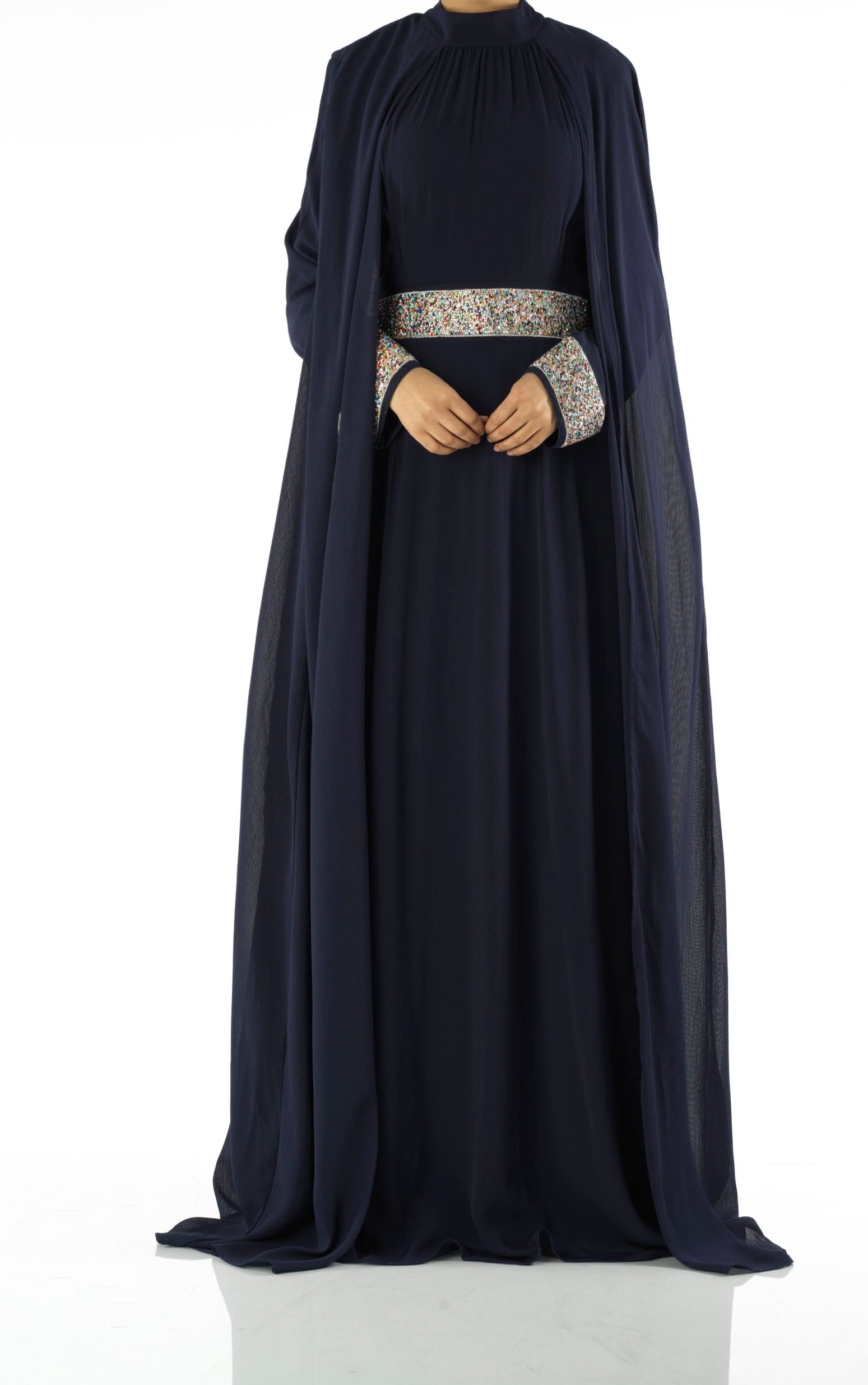 Navy Boqorad crystal cape maxi dress Kabayare