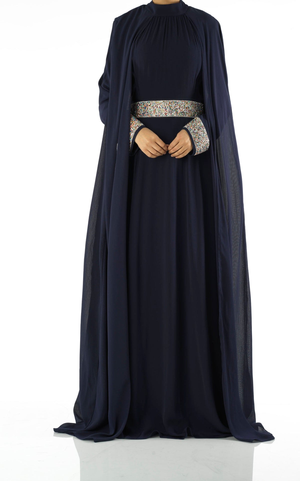 Navy Boqorad crystal cape maxi dress Kabayare