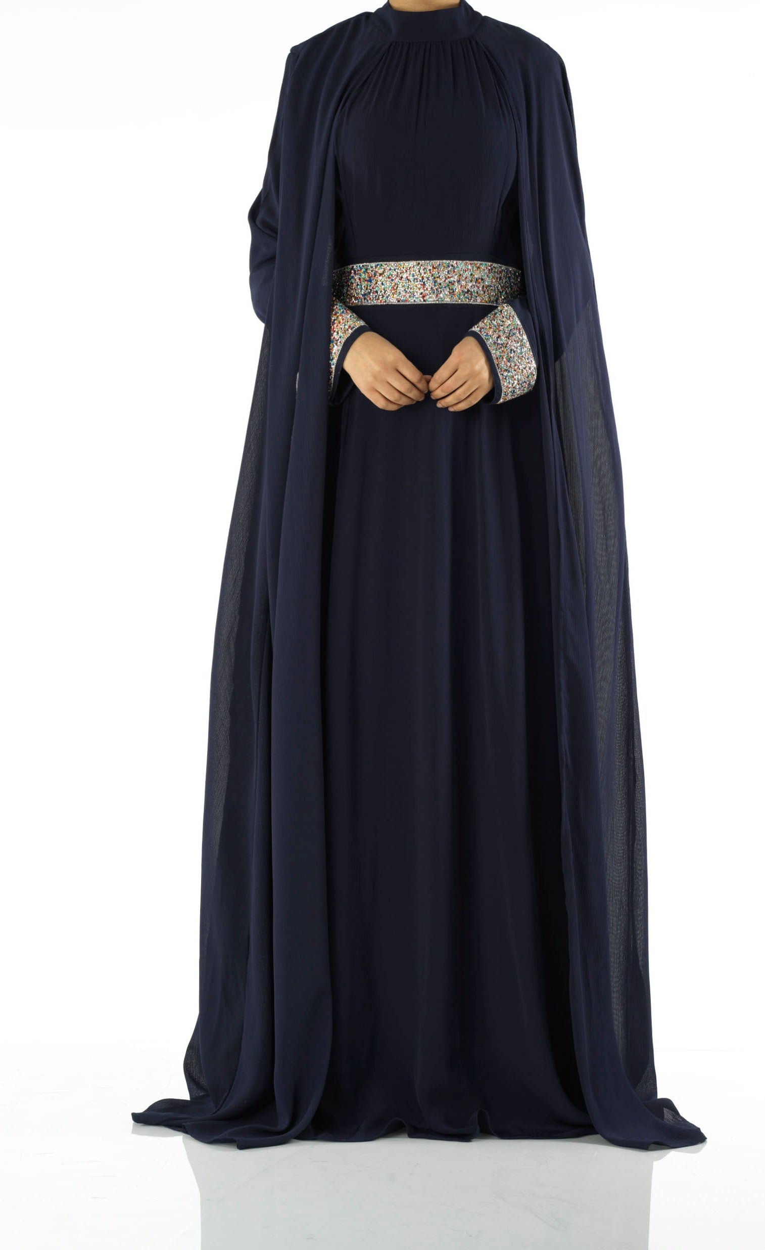 Navy Boqorad crystal cape maxi dress Kabayare