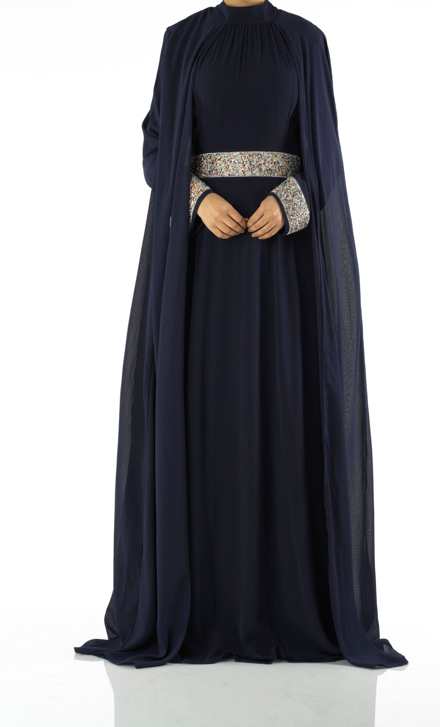Navy Boqorad crystal cape maxi dress Kabayare