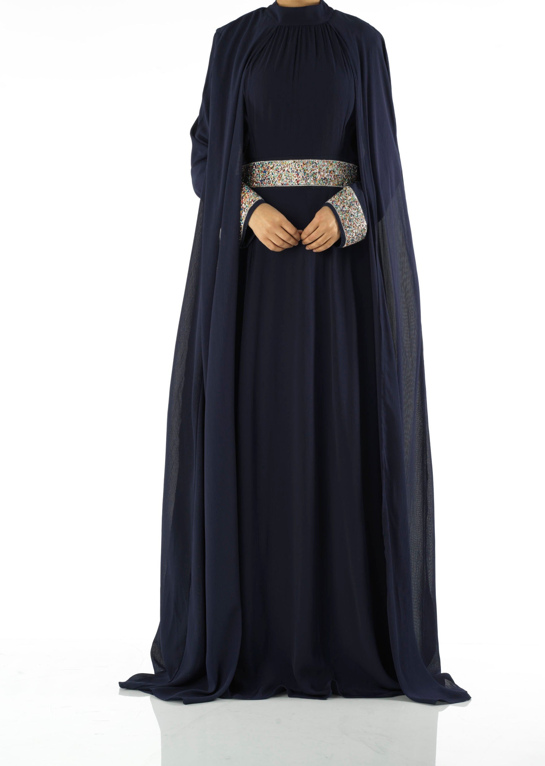 Navy Boqorad crystal cape maxi dress Kabayare