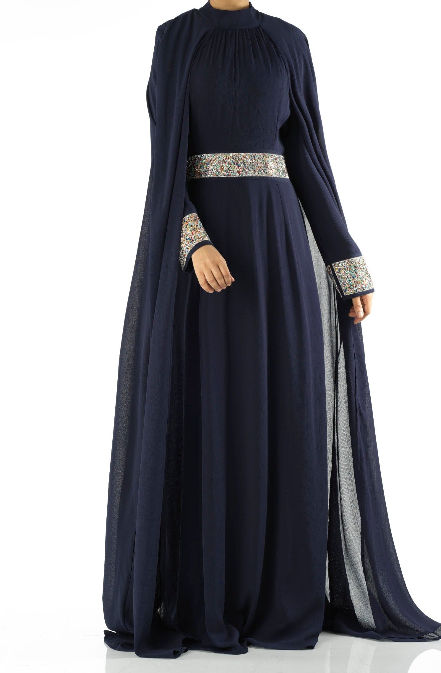 Navy Boqorad crystal cape maxi dress Kabayare