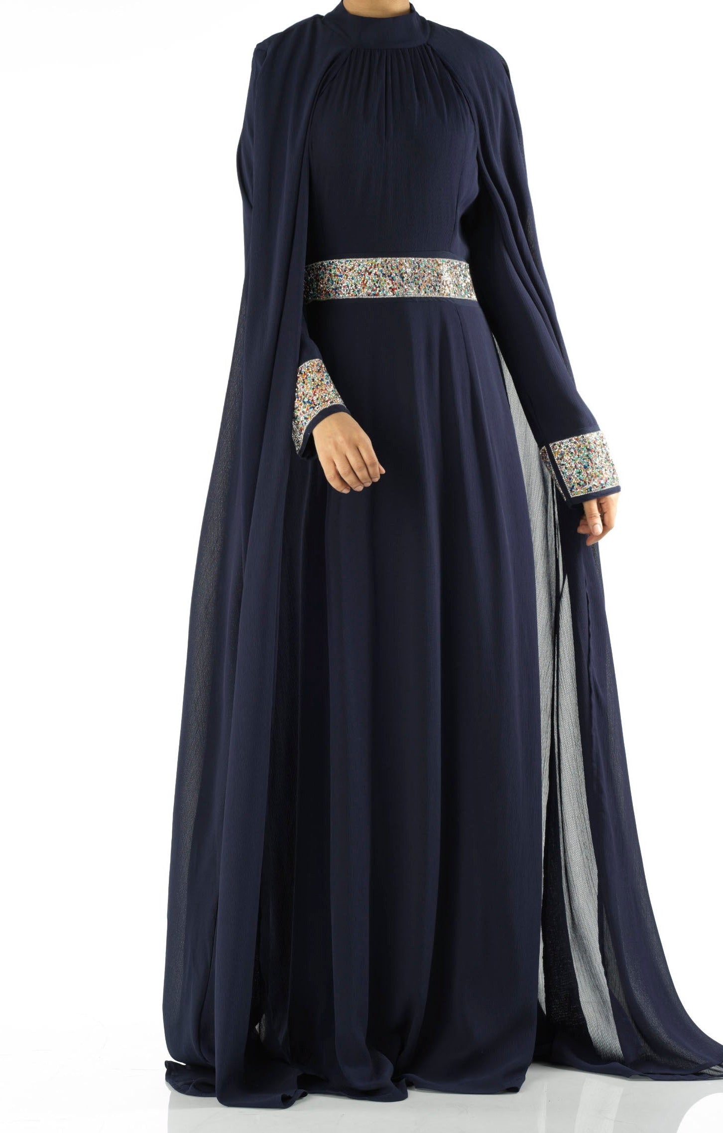Navy Boqorad crystal cape maxi dress Kabayare