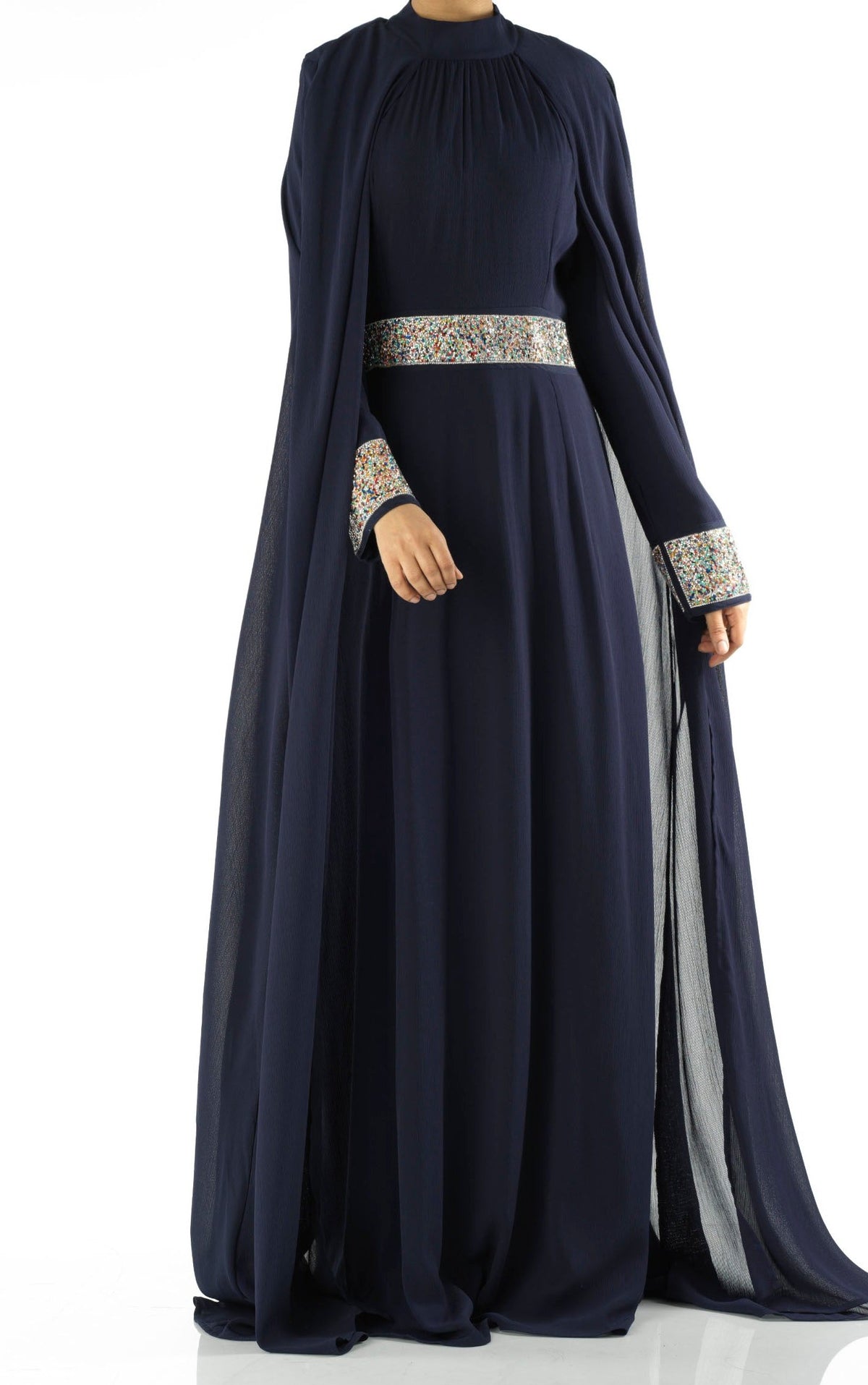 Navy Boqorad crystal cape maxi dress Kabayare
