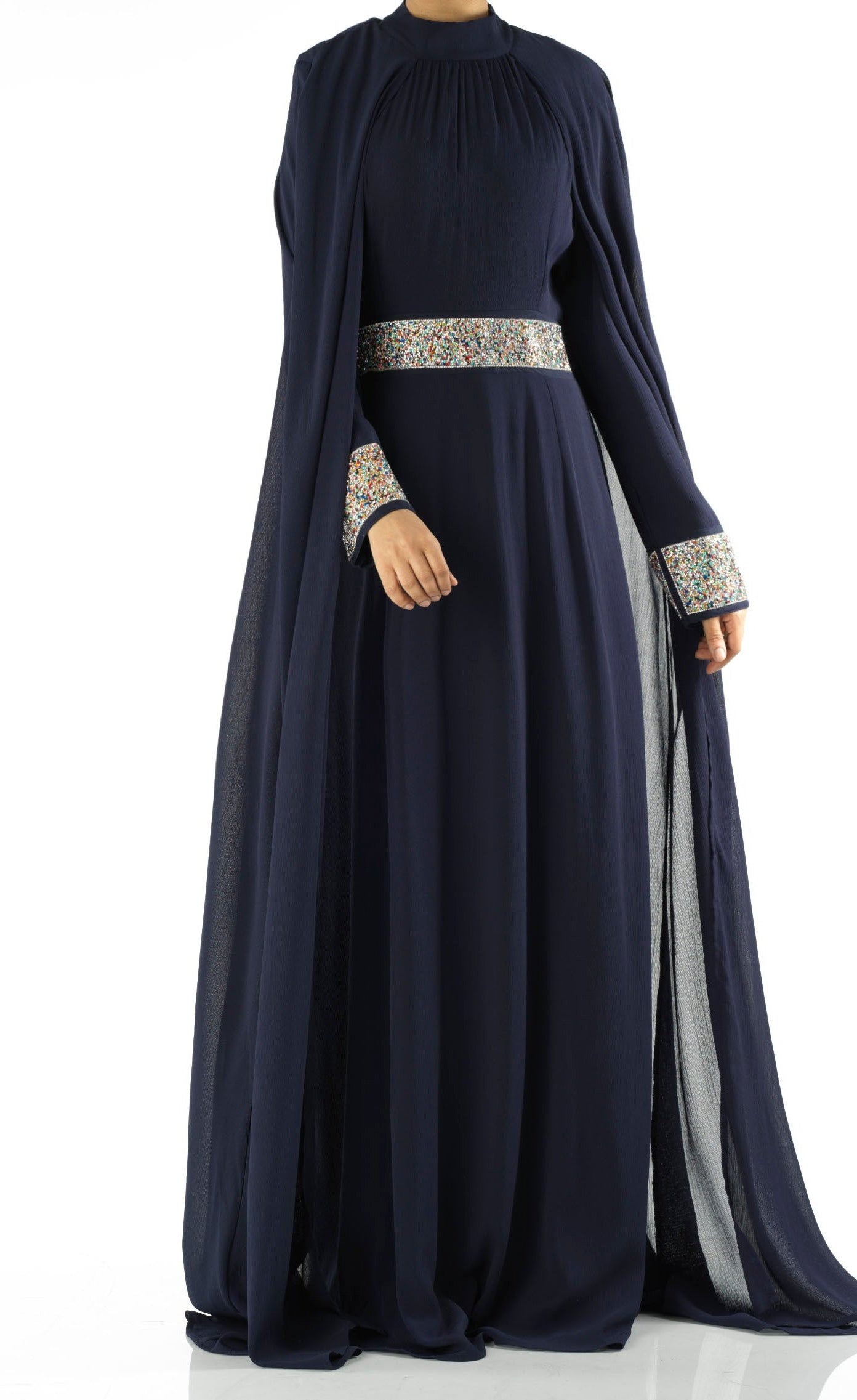 Navy Boqorad crystal cape maxi dress Kabayare