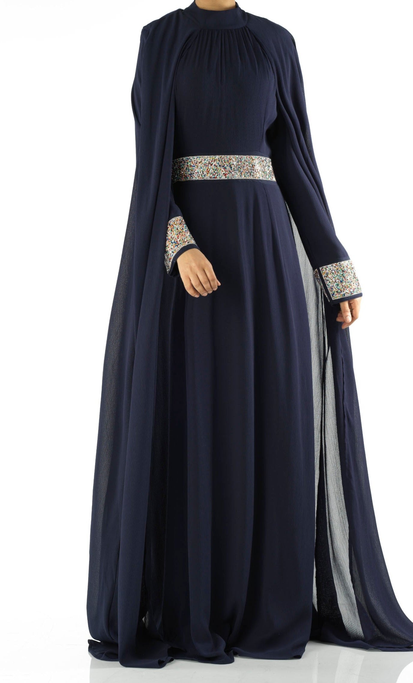 Navy Boqorad crystal cape maxi dress Kabayare