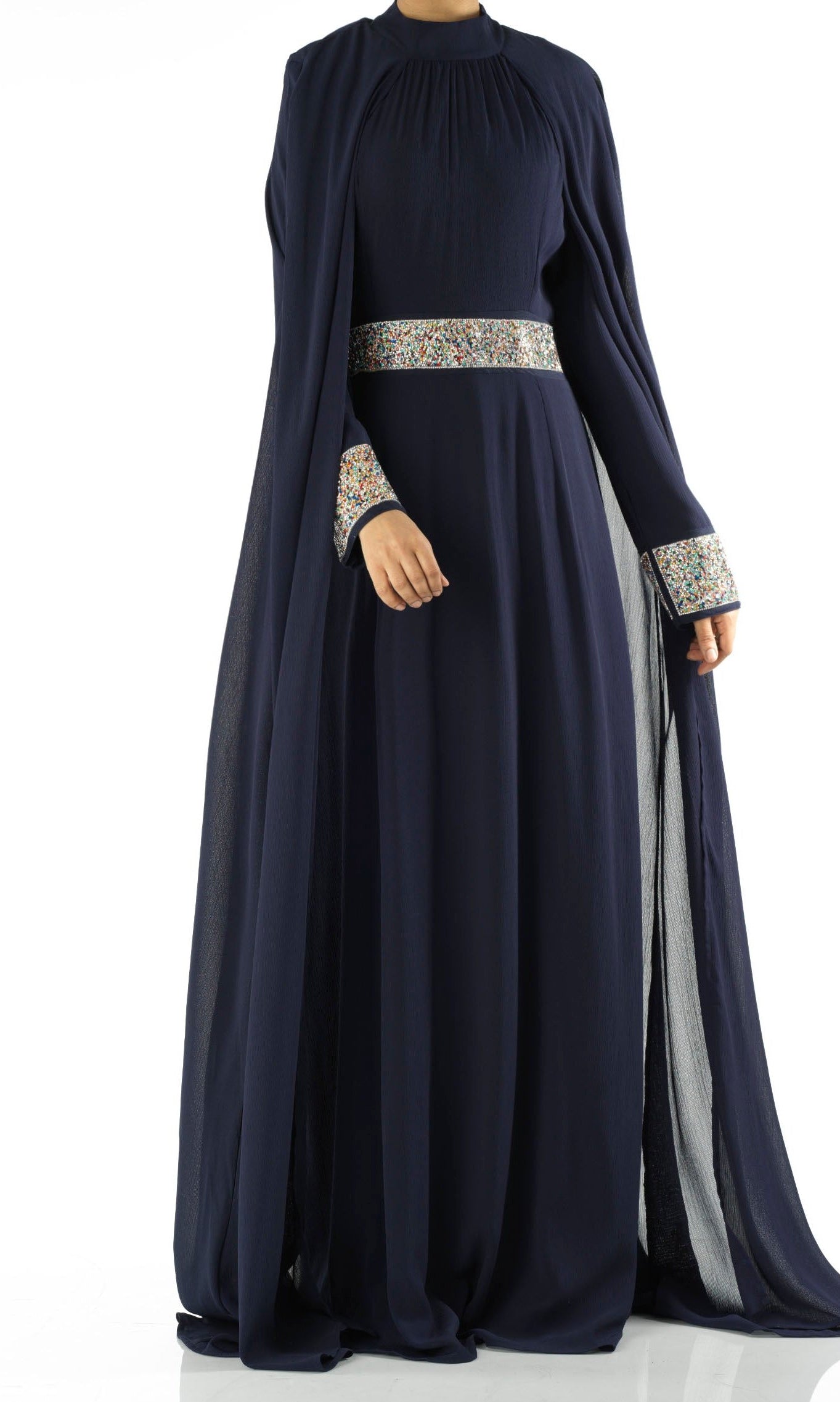Navy Boqorad crystal cape maxi dress Kabayare