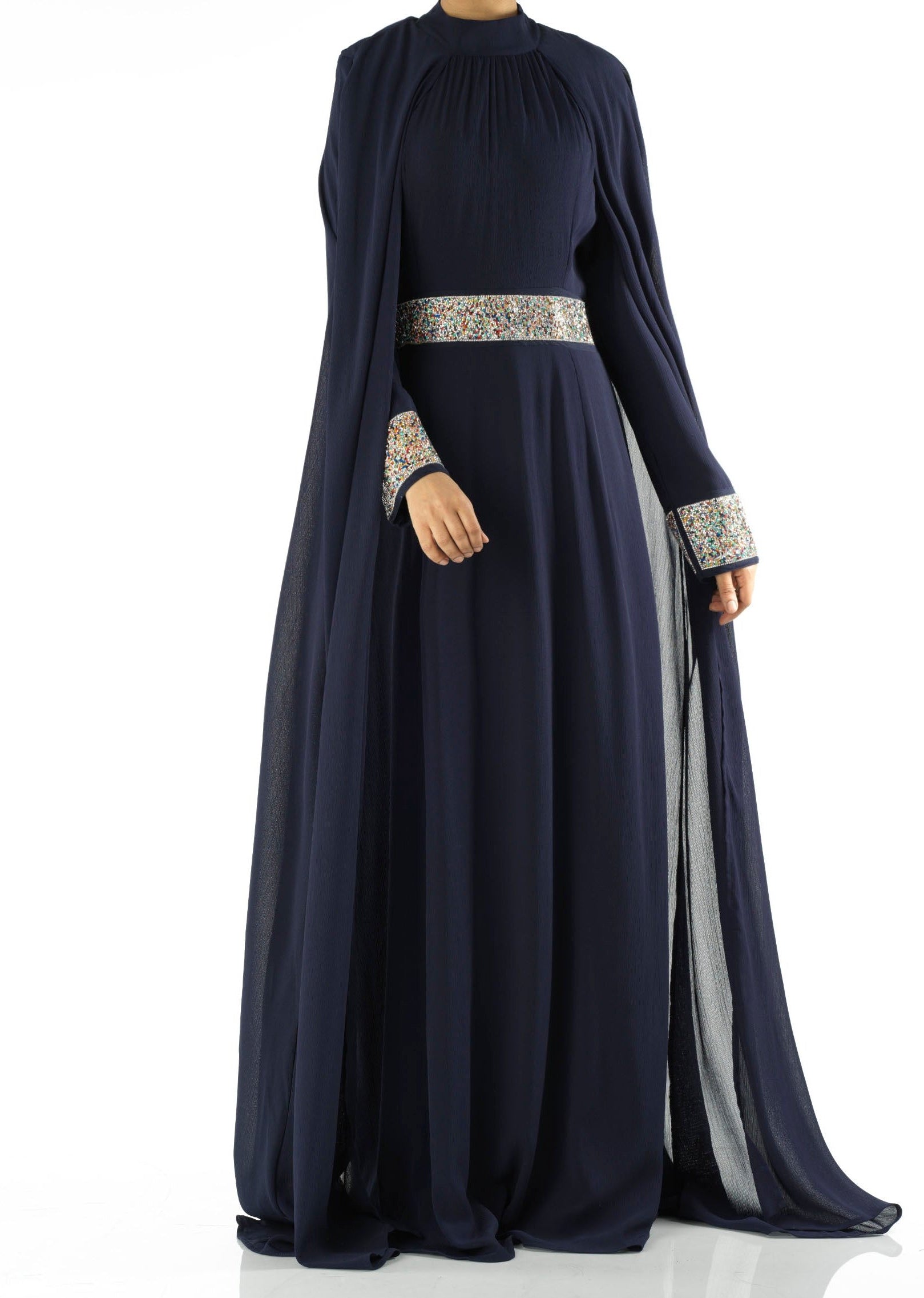 Navy Boqorad crystal cape maxi dress Kabayare