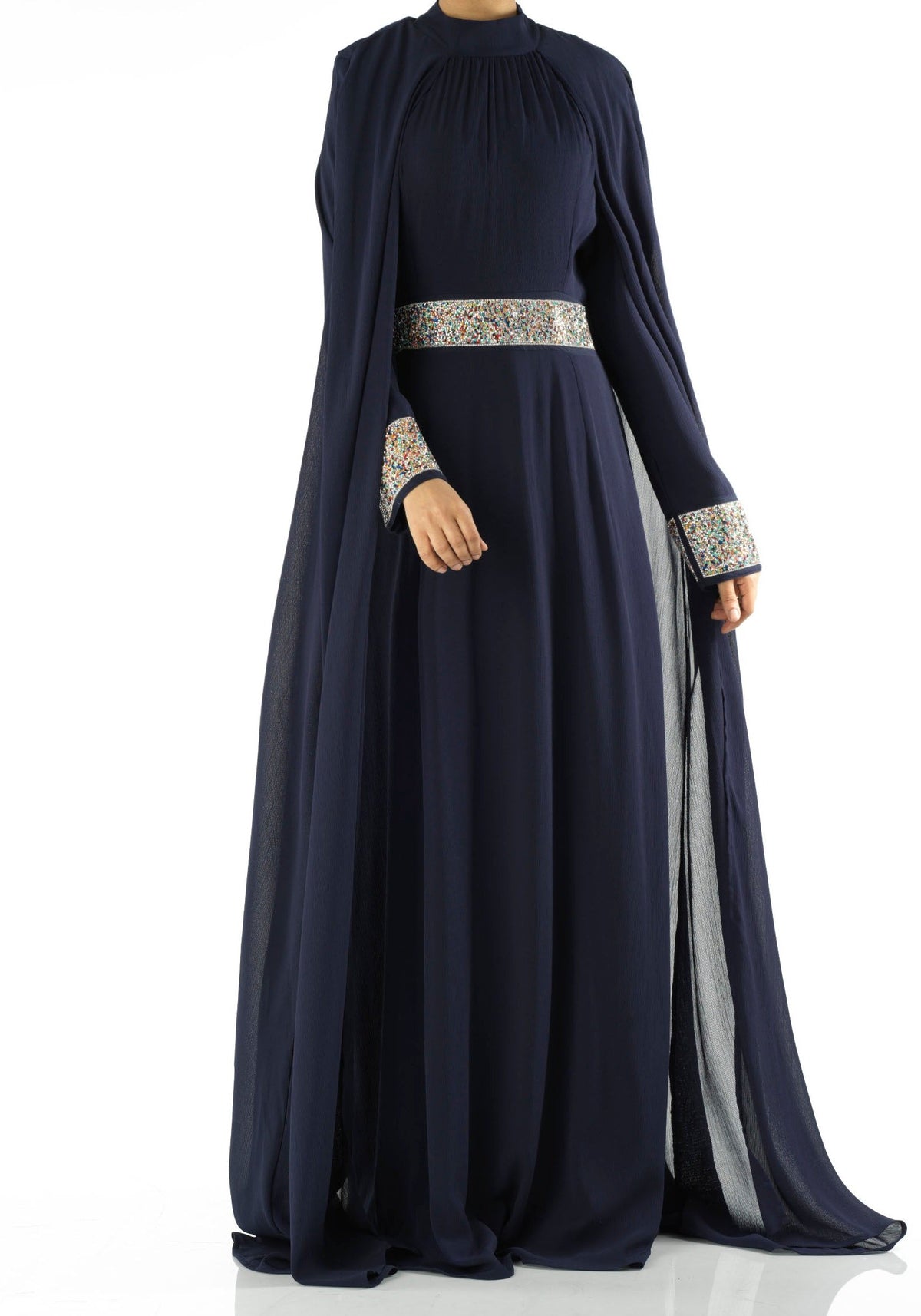 Navy Boqorad crystal cape maxi dress Kabayare