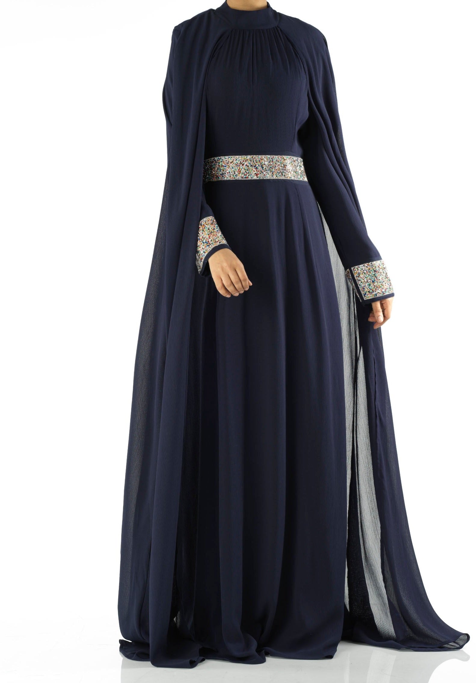 Navy Boqorad crystal cape maxi dress Kabayare