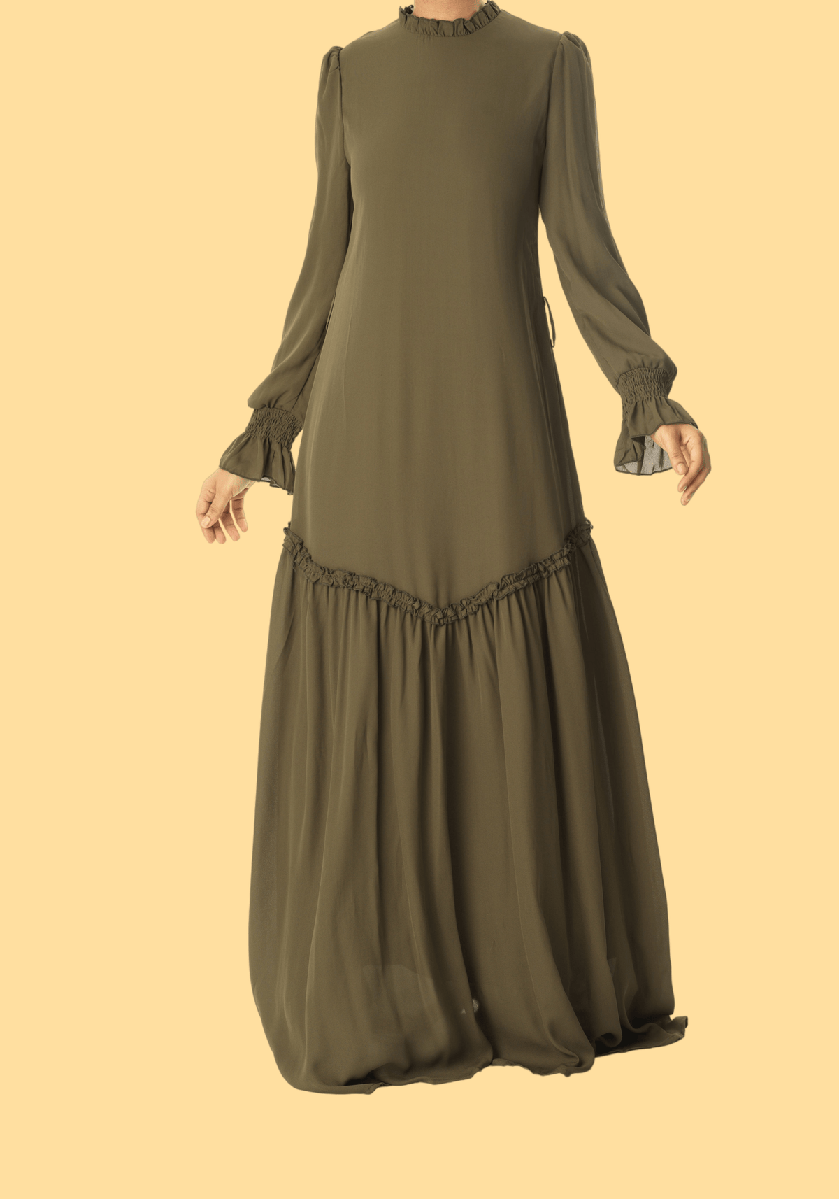 Olive Barcelona long sleeve maxi dress Kabayare