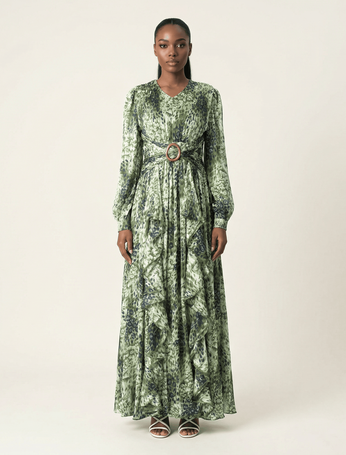 Olive cheetah floral print maxi dress Kabayare