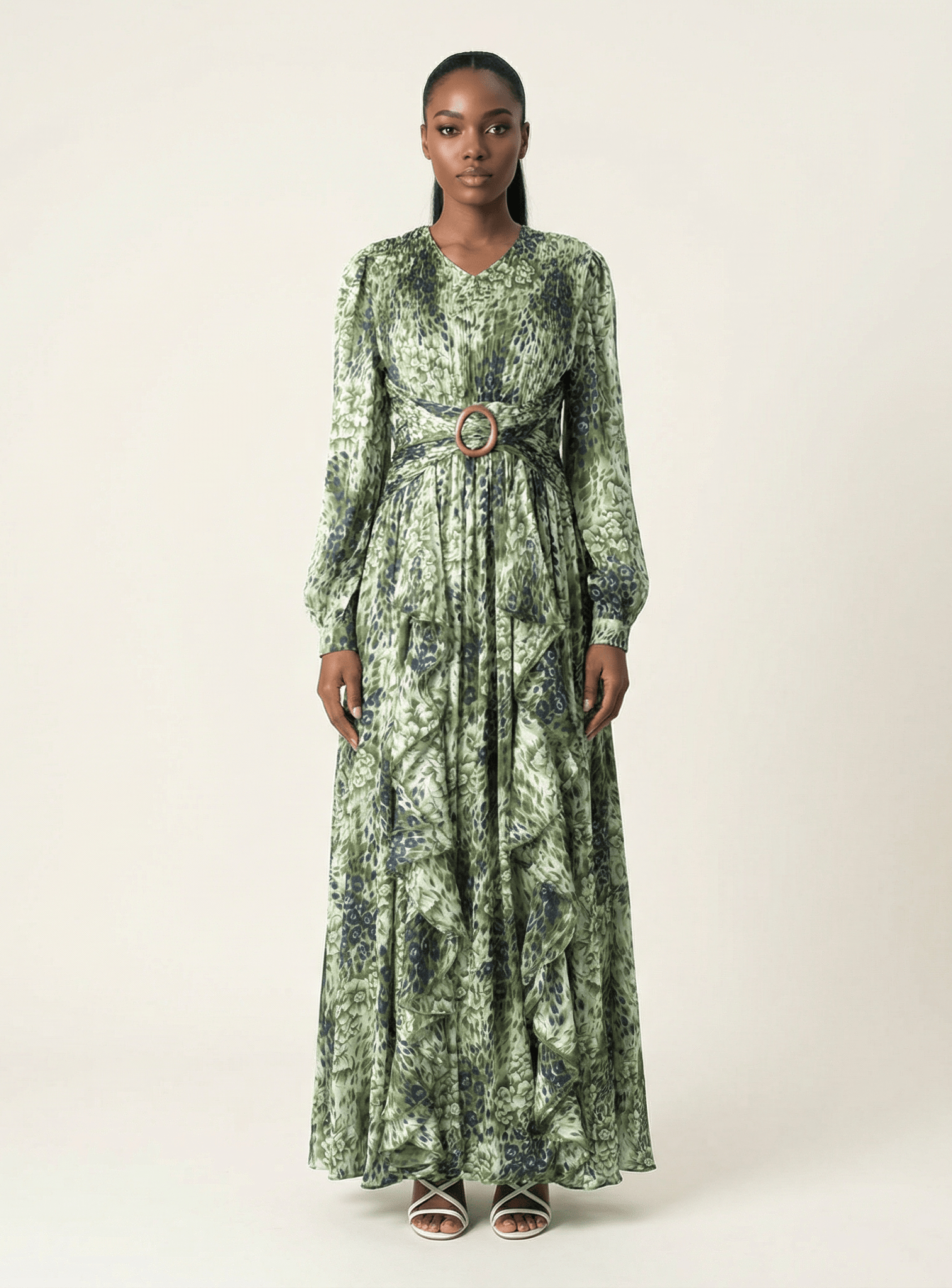 Olive cheetah floral print maxi dress Kabayare