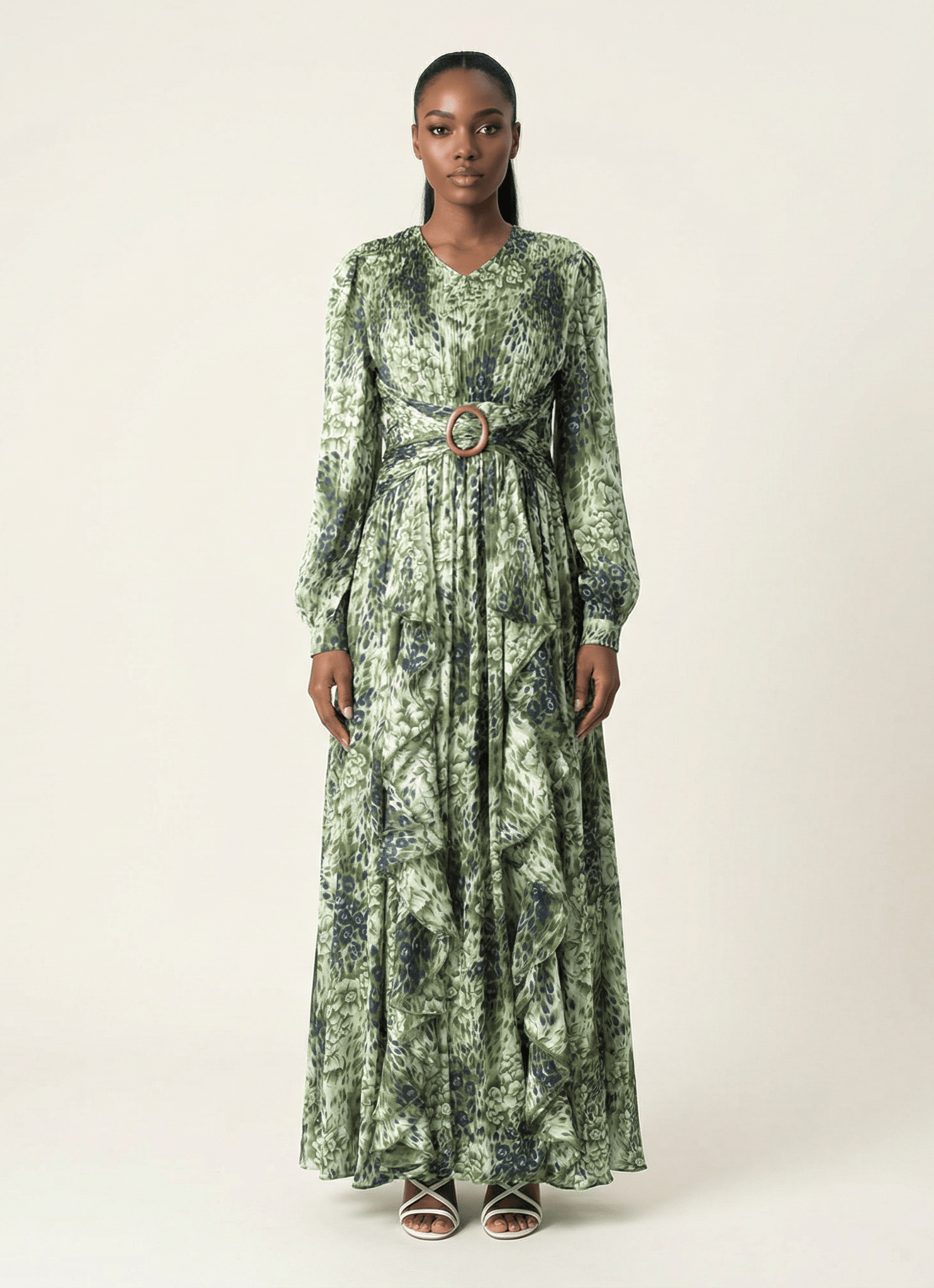 Olive cheetah floral print maxi dress Kabayare