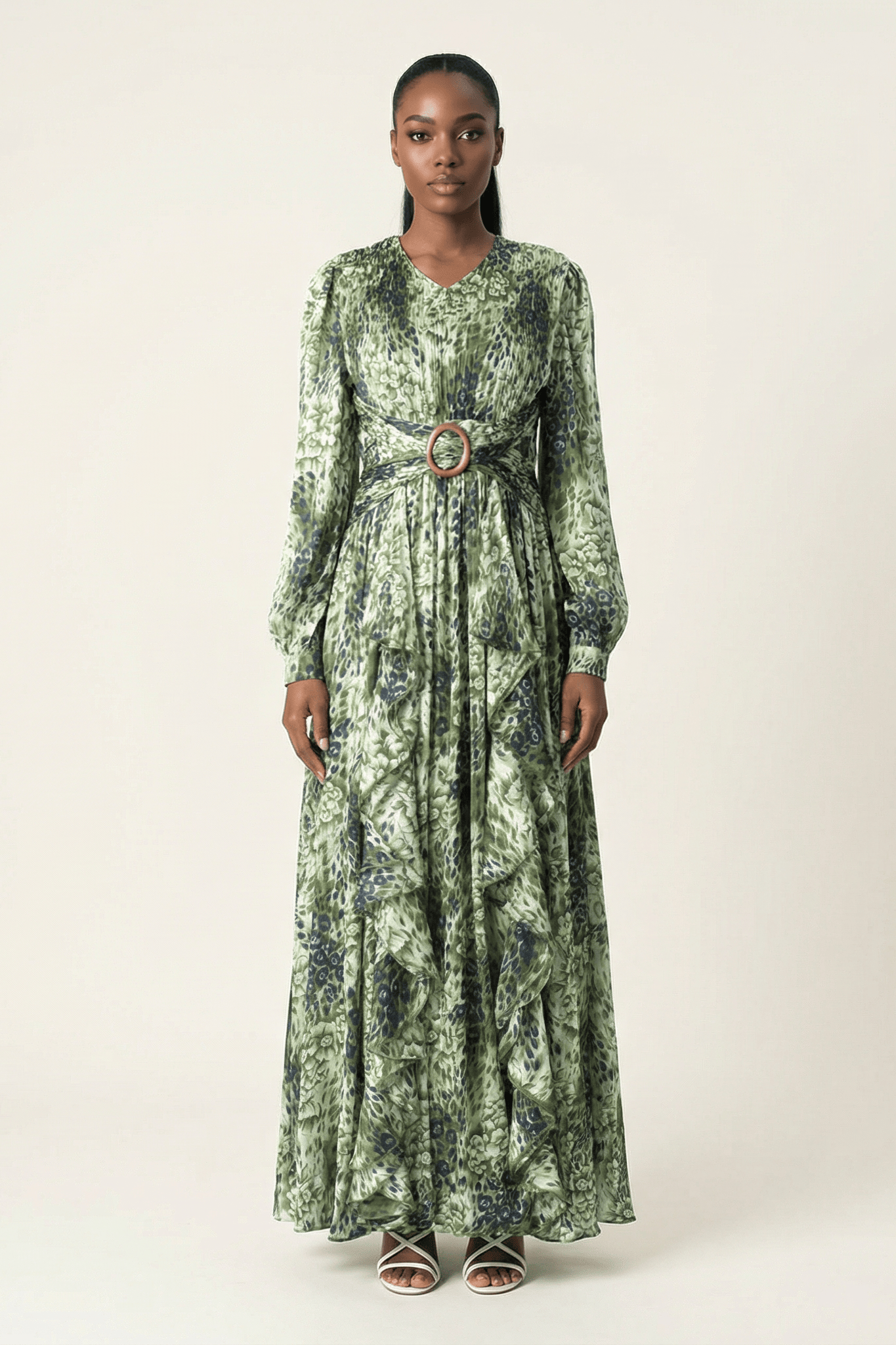 Olive cheetah floral print maxi dress Kabayare