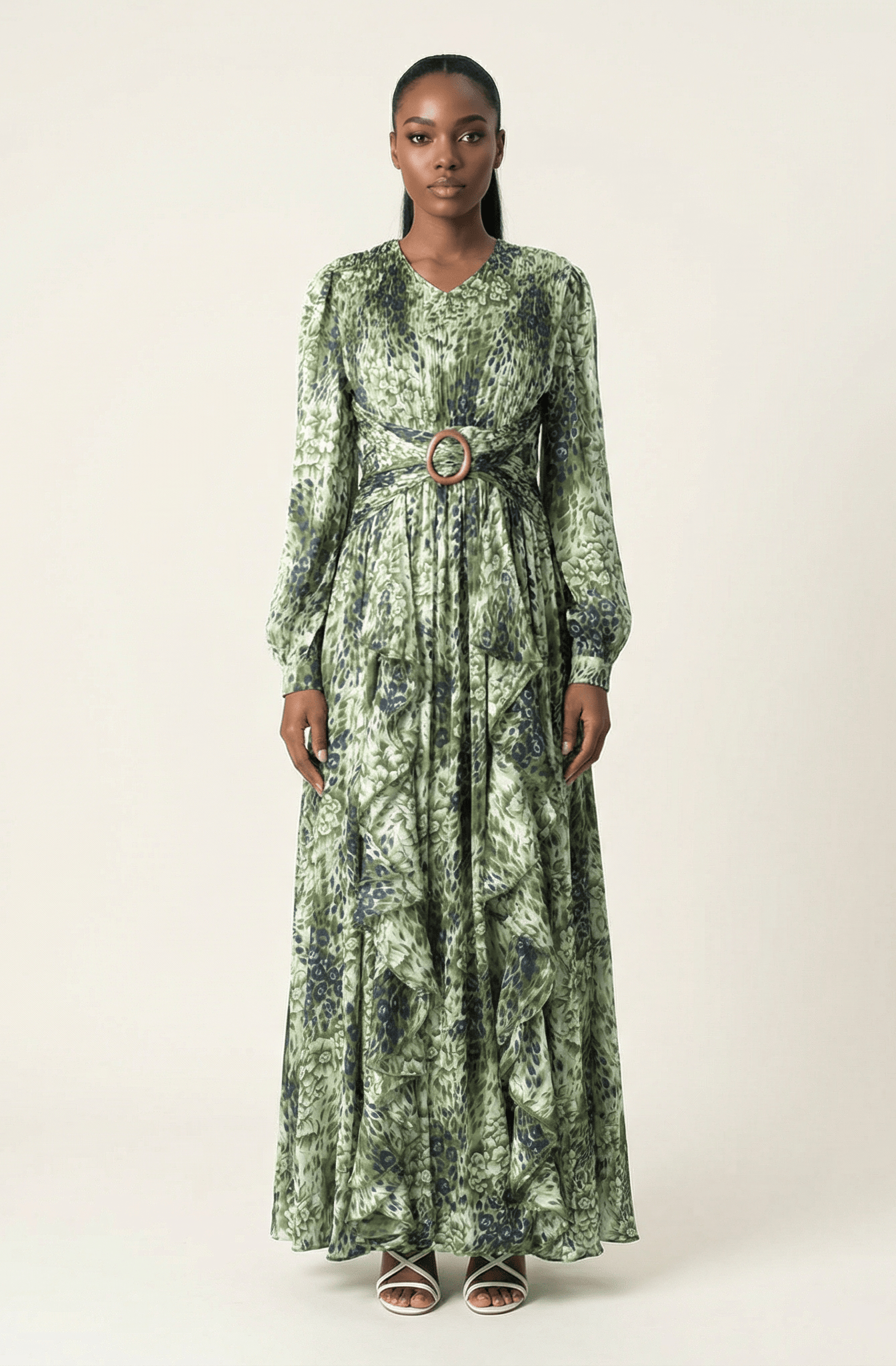 Olive cheetah floral print maxi dress Kabayare