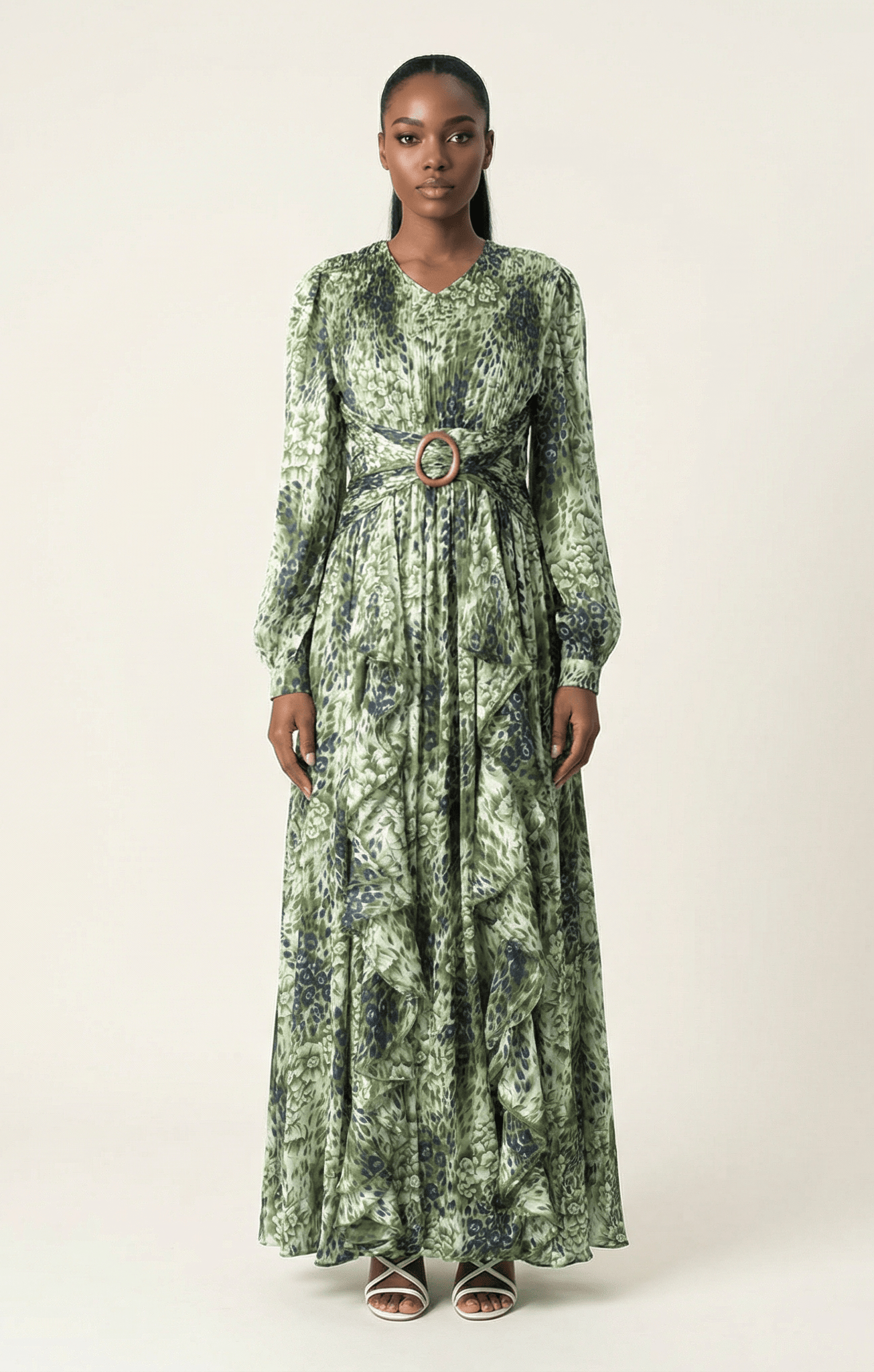 Olive cheetah floral print maxi dress Kabayare