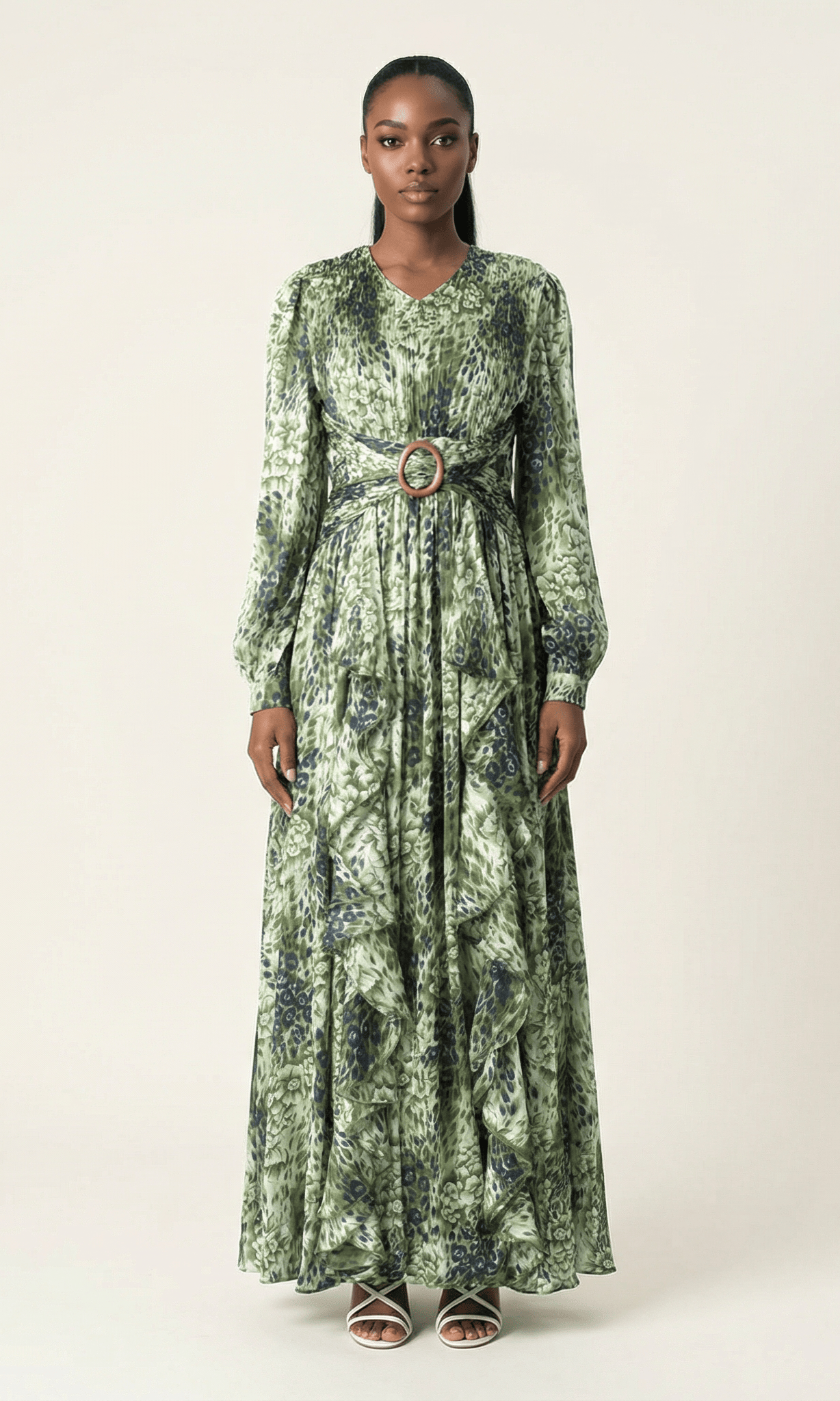 Olive cheetah floral print maxi dress Kabayare