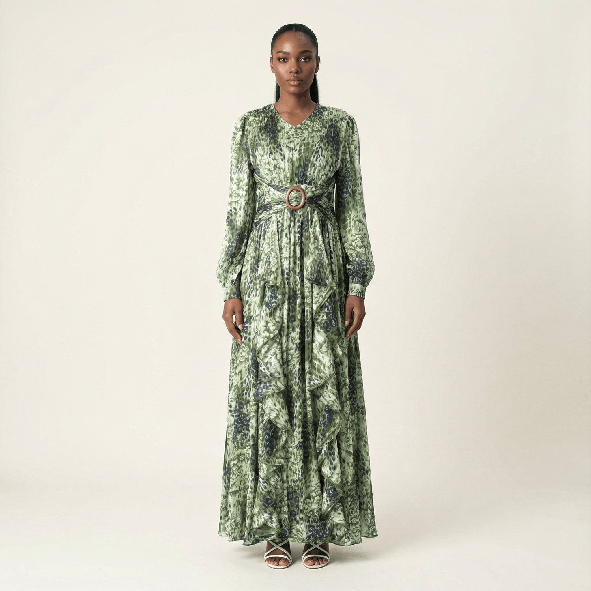 Olive cheetah floral print maxi dress Kabayare