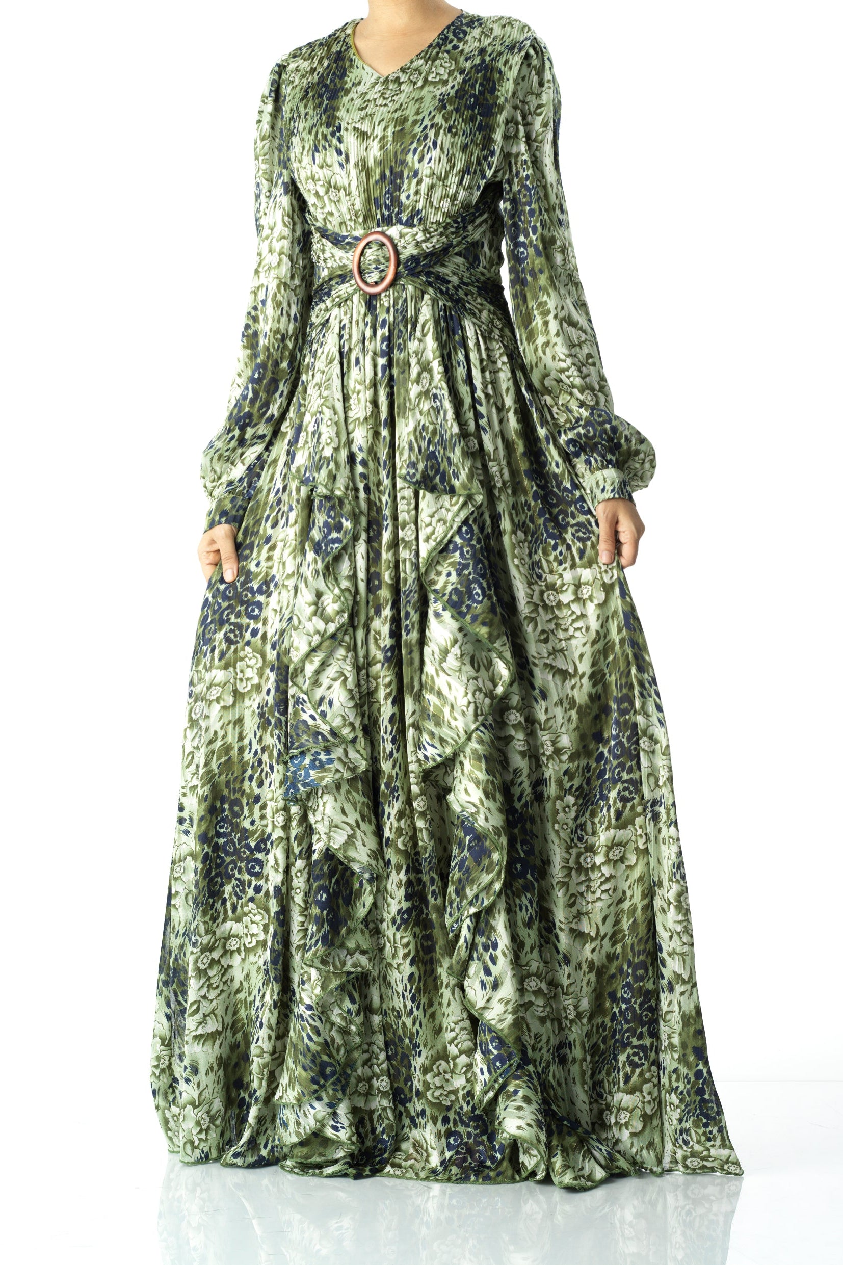 Olive cheetah floral print maxi dress Kabayare