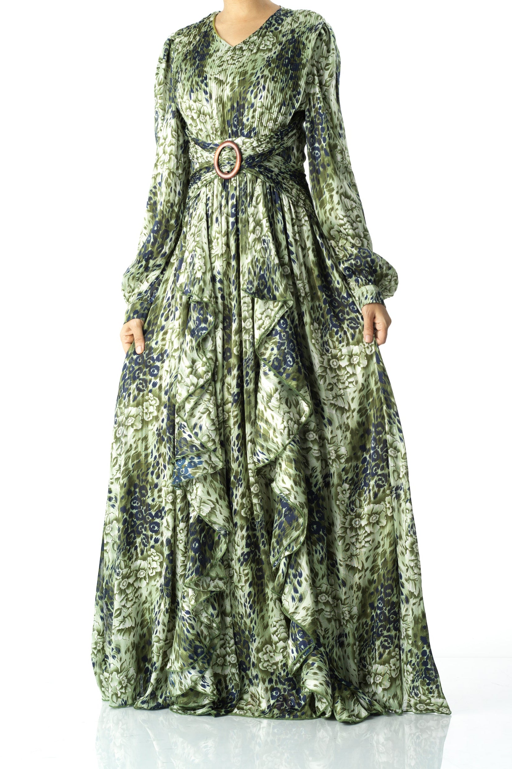 Olive cheetah floral print maxi dress Kabayare