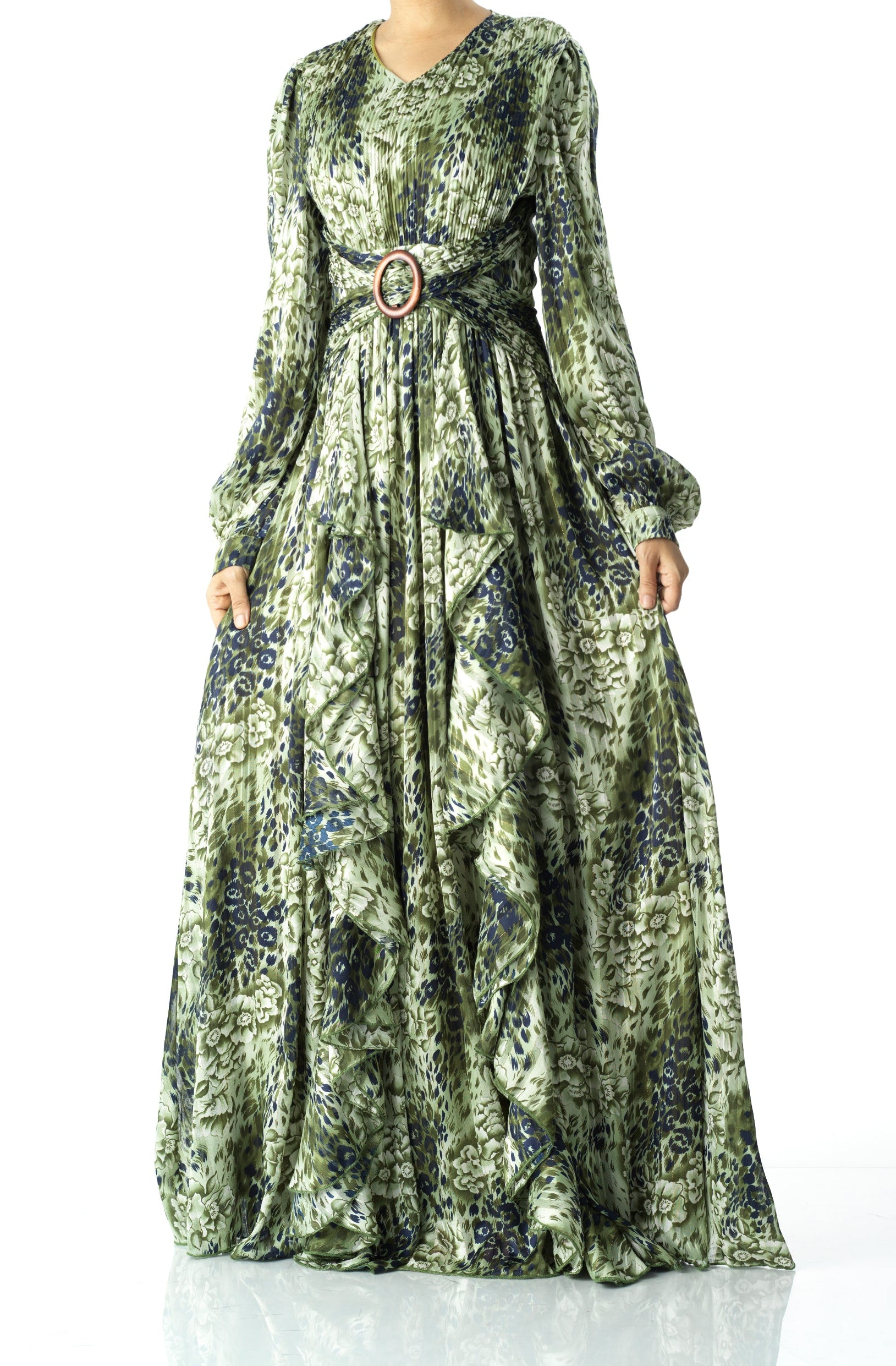 Olive cheetah floral print maxi dress Kabayare