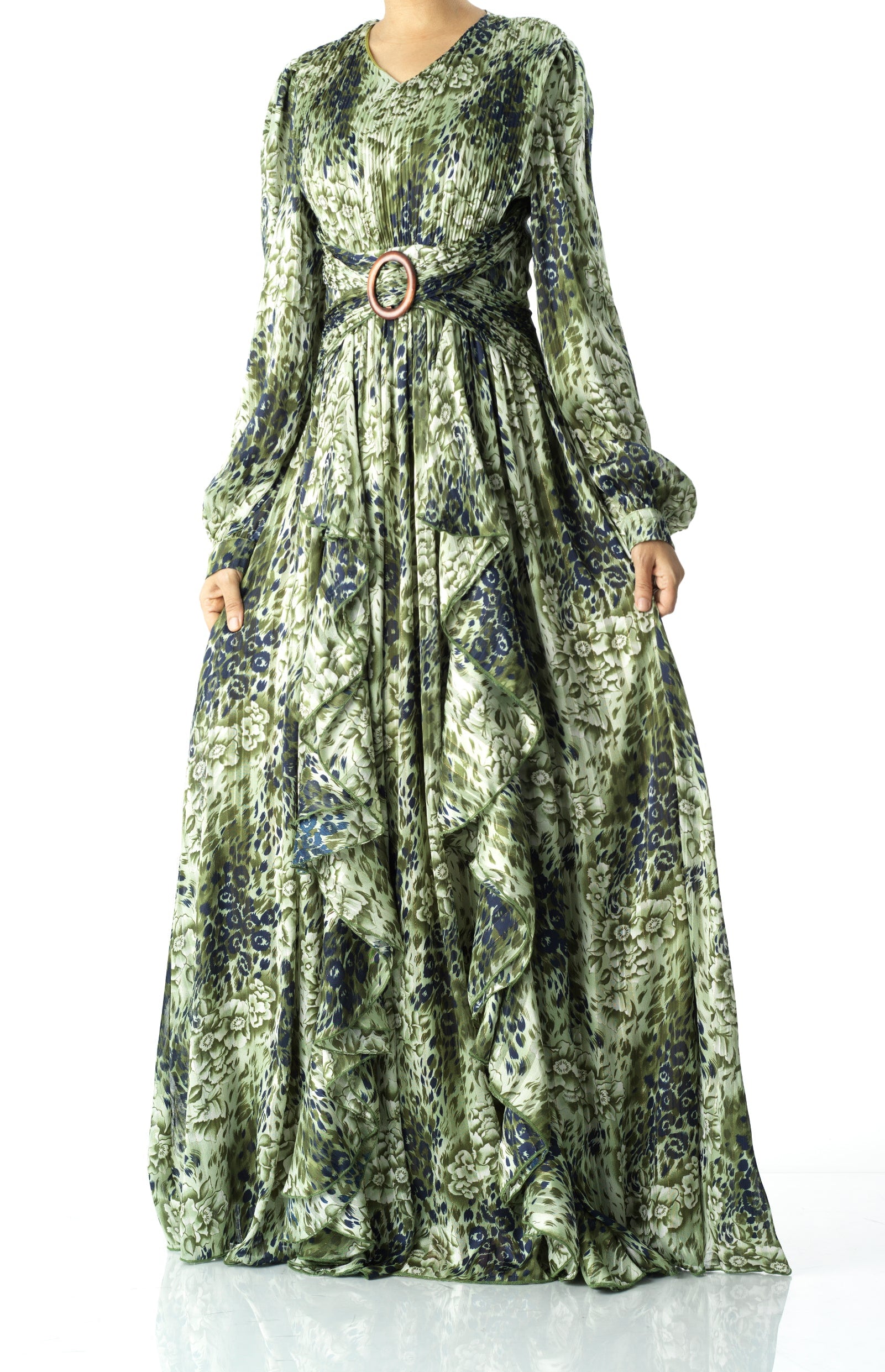 Olive cheetah floral print maxi dress Kabayare