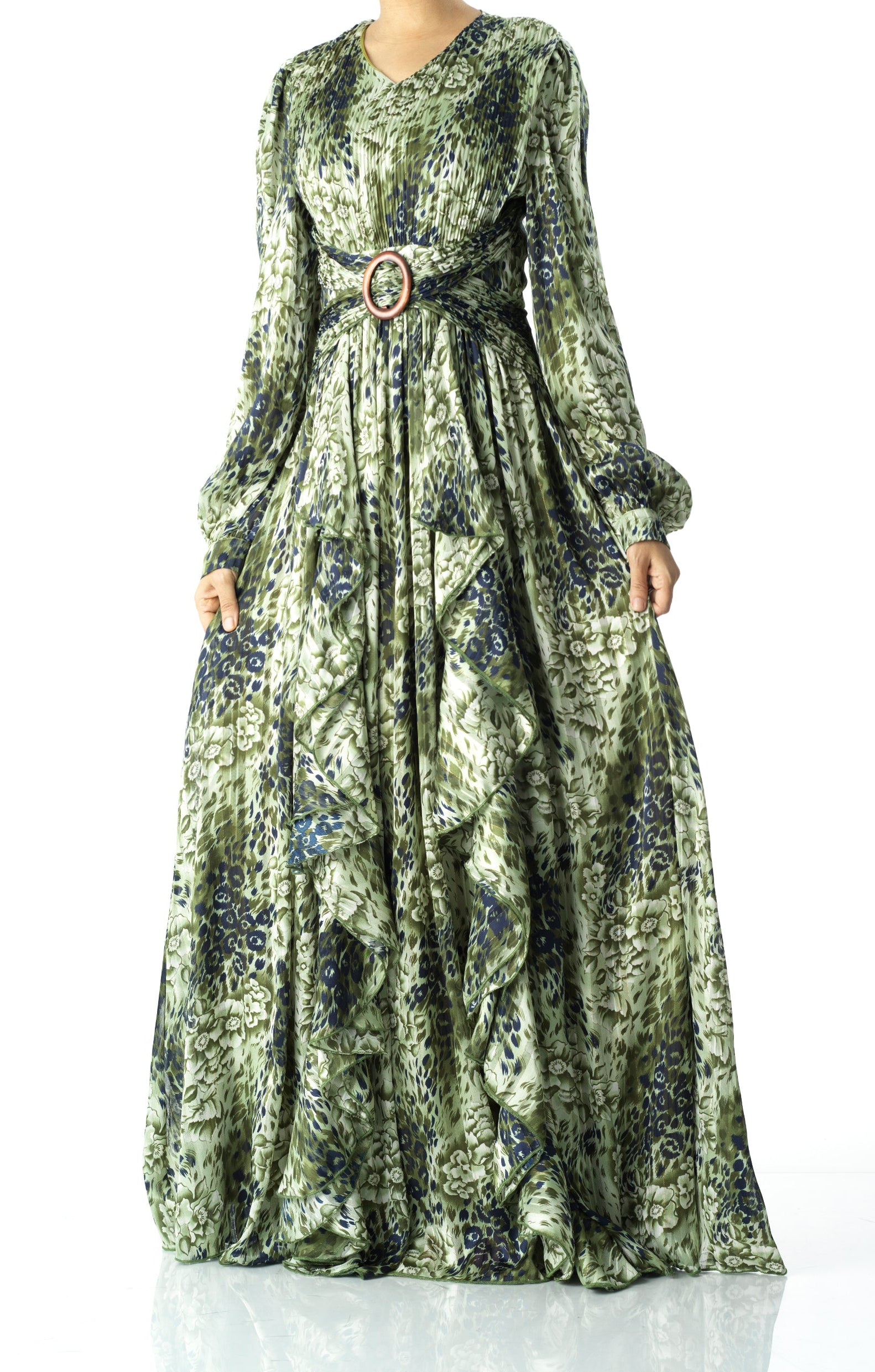 Olive cheetah floral print maxi dress Kabayare