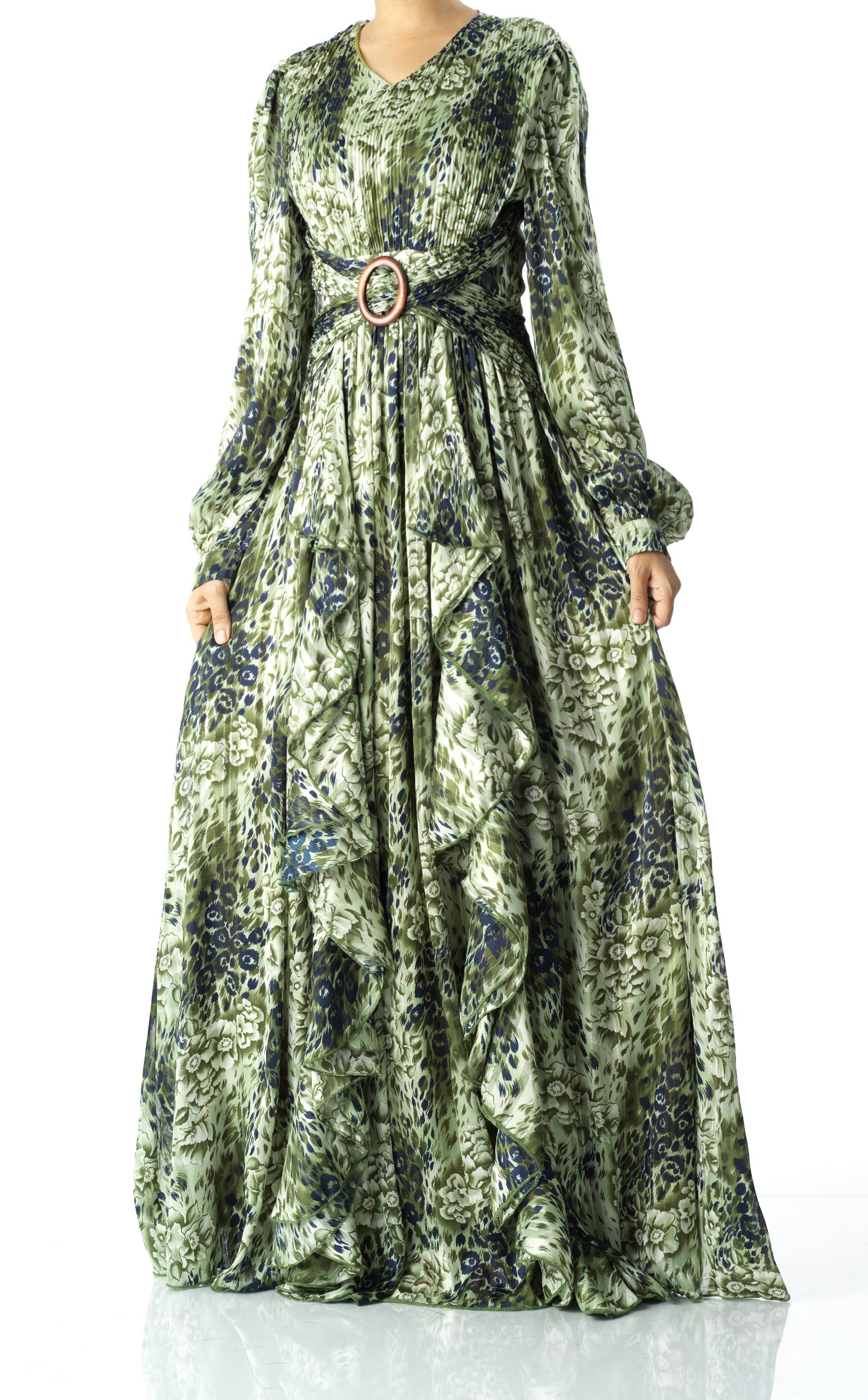 Olive cheetah floral print maxi dress Kabayare